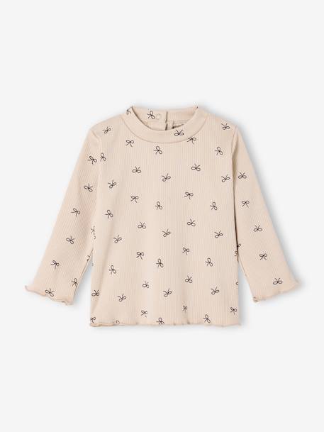 T-shirt bébé imprimé manches longues beige chiné+vieux rose 1 - vertbaudet enfant 