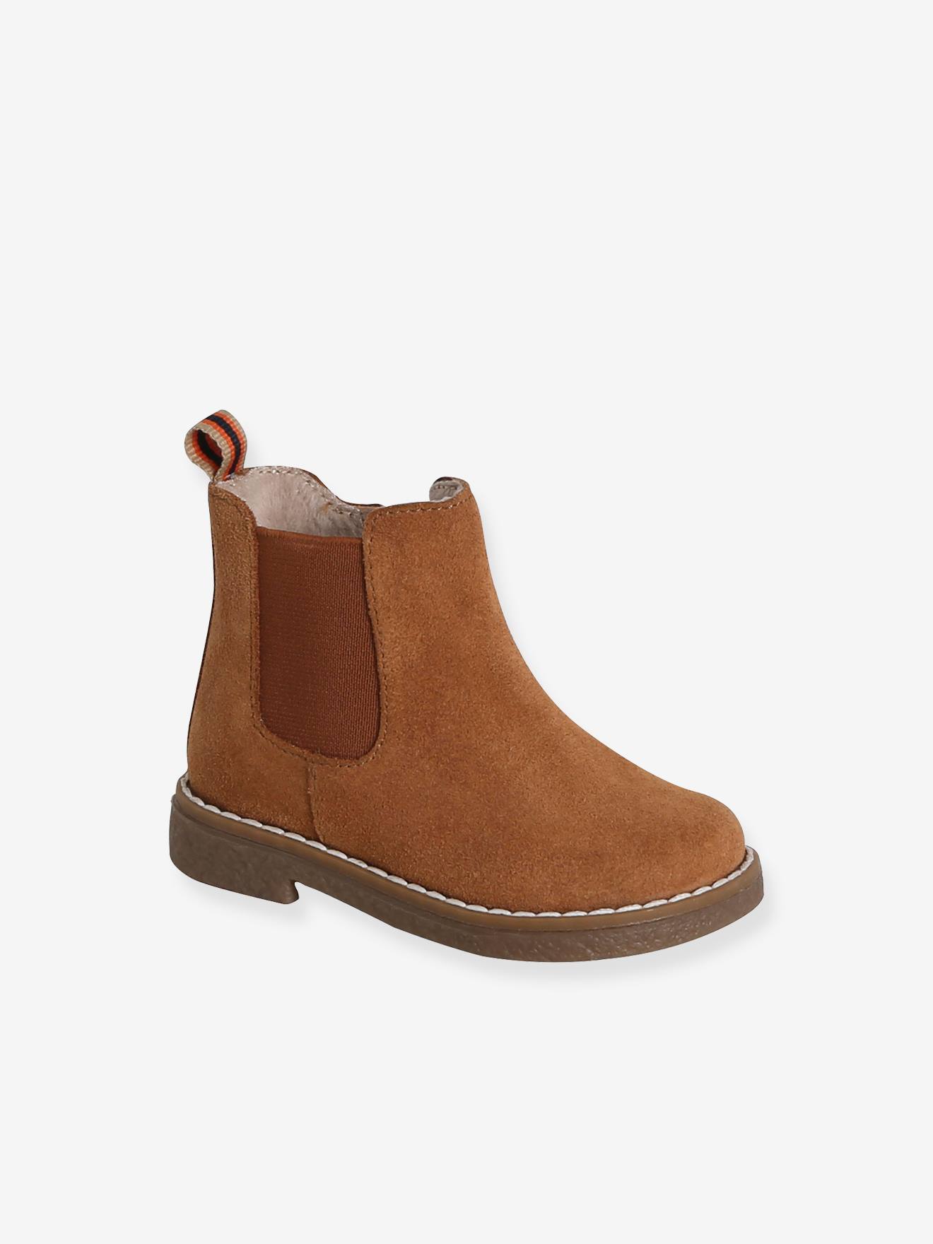 Boots bébé fille cuir zippées camel