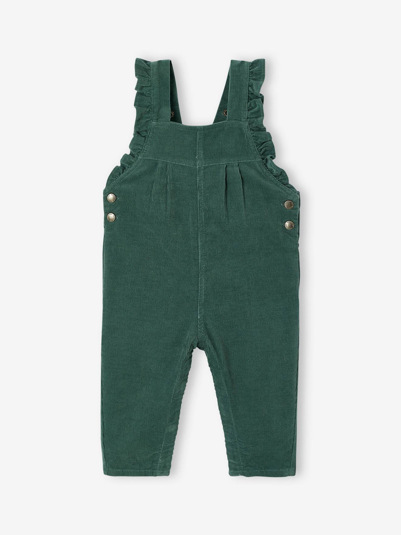 Salopette à volants bébé en velours vert