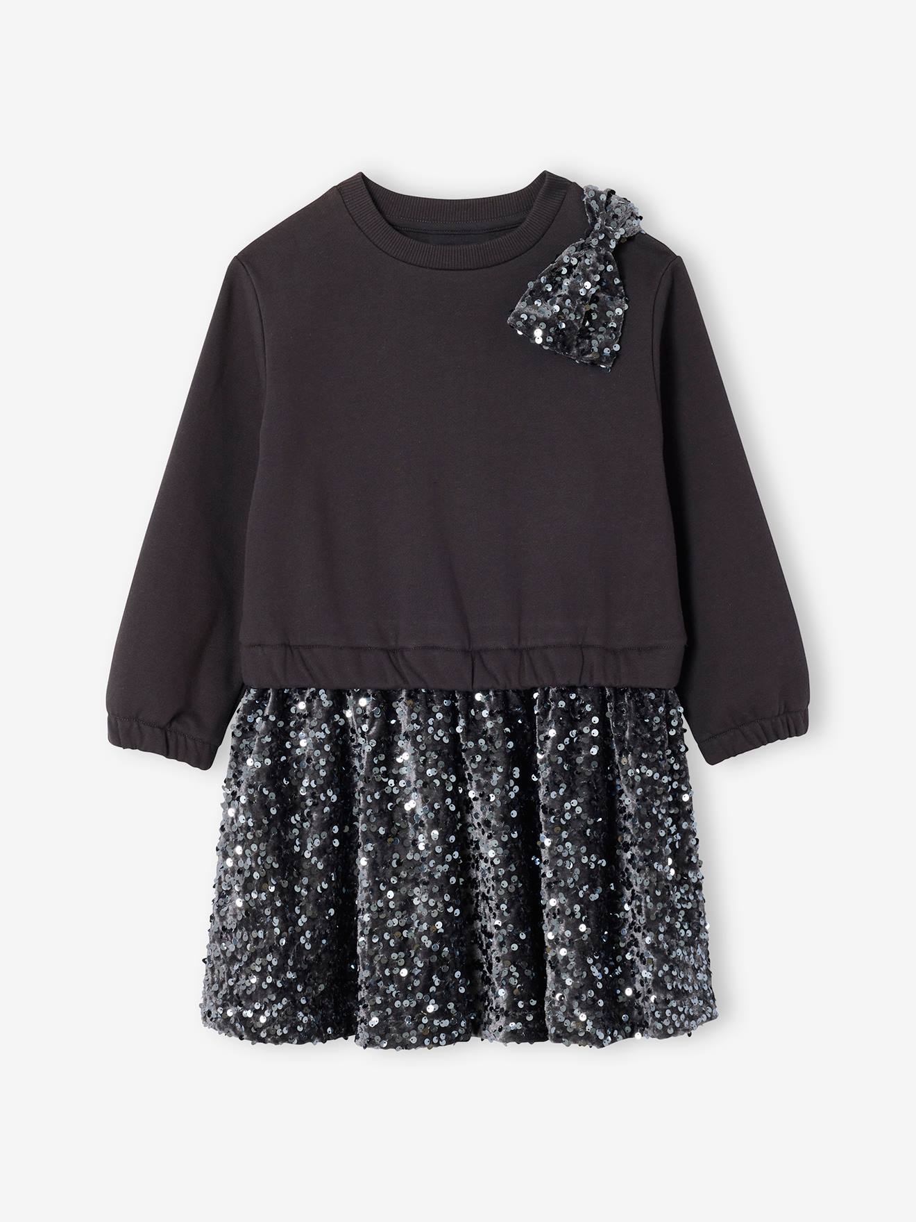 Robe fille noël à sequins effet 2 en 1 anthracite