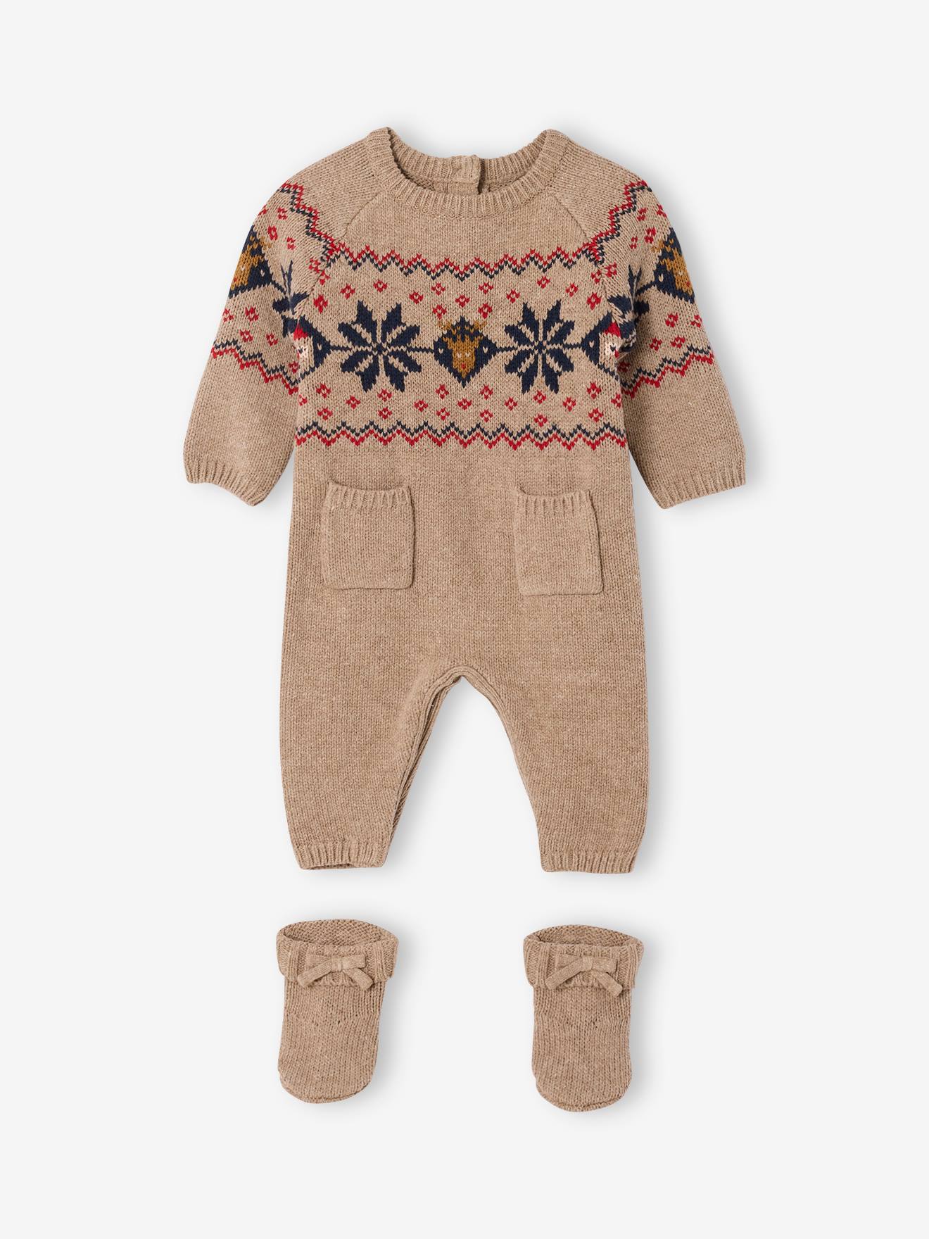 Ensemble naissance 2 pices Nol combinaison chaussons en tricot beige chin 21 €