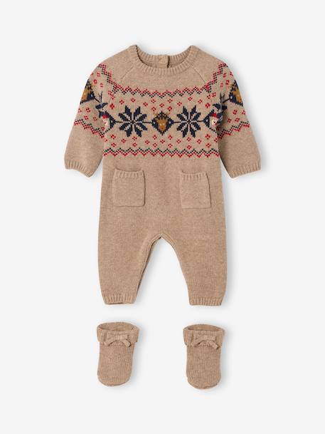 Bébé-Ensemble naissance 2 pièces Noël combinaison chaussons en tricot