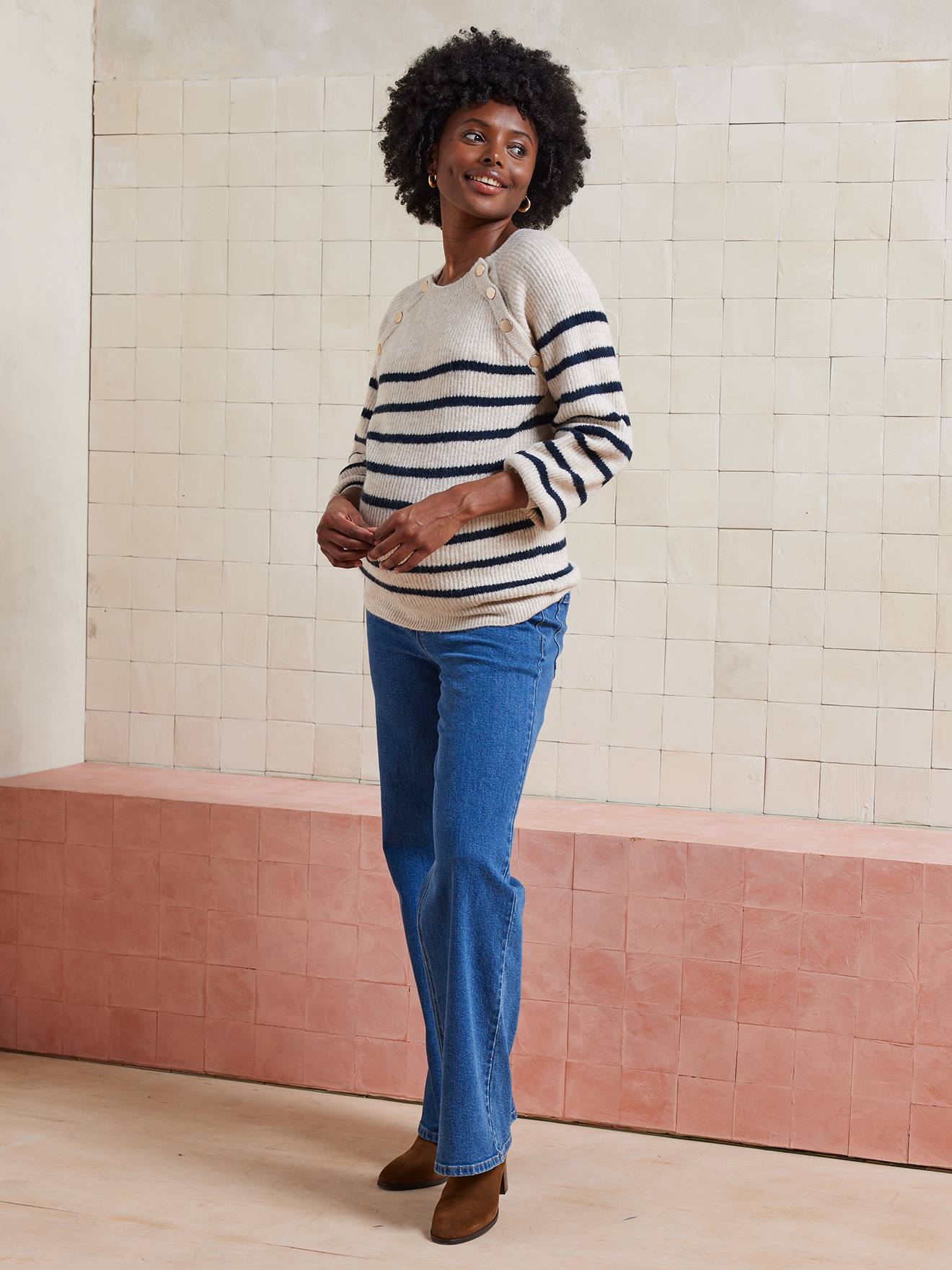 Jean de grossesse droit bandeau sans couture denim brut