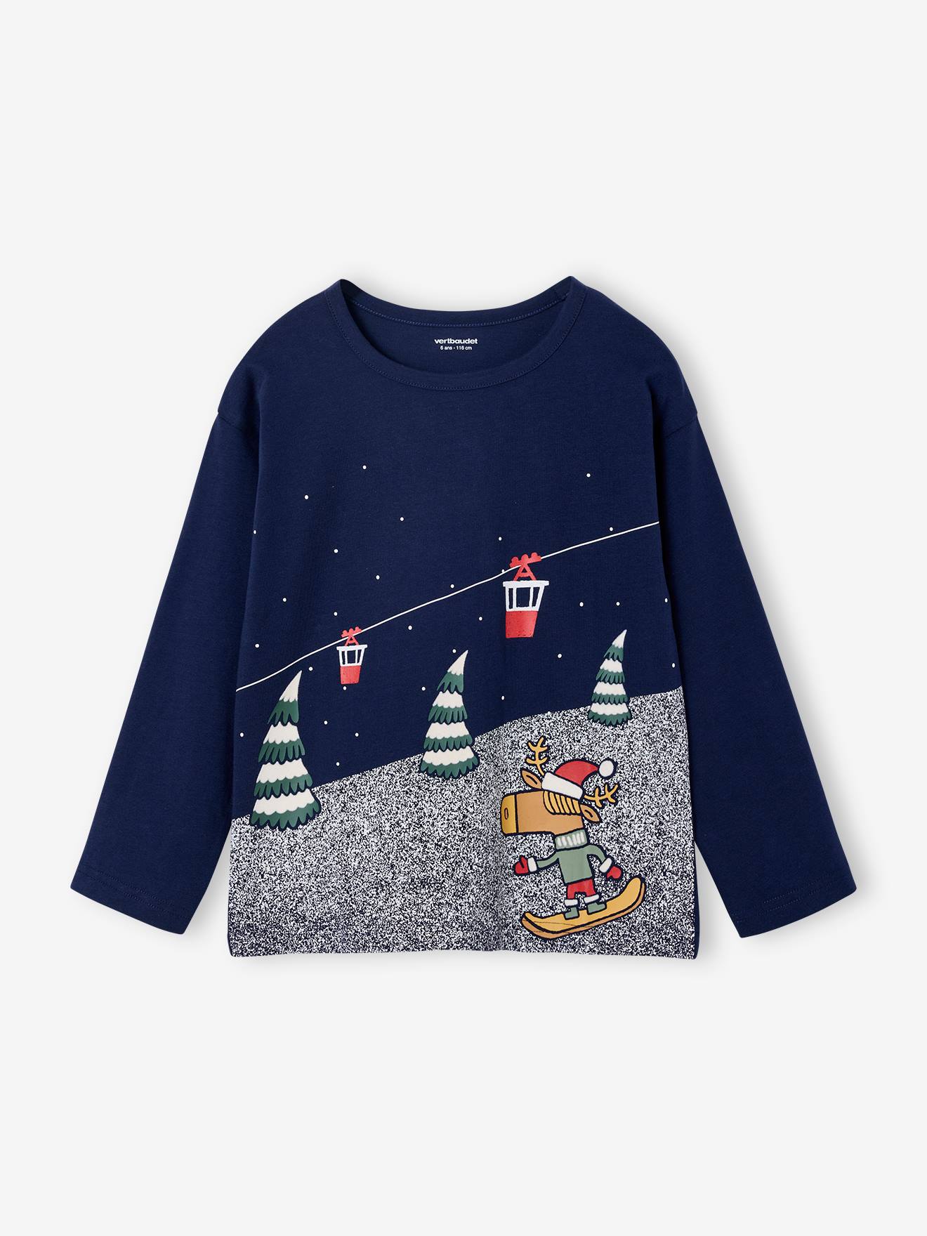 Tee-shirt garçon noël motif ludique marine