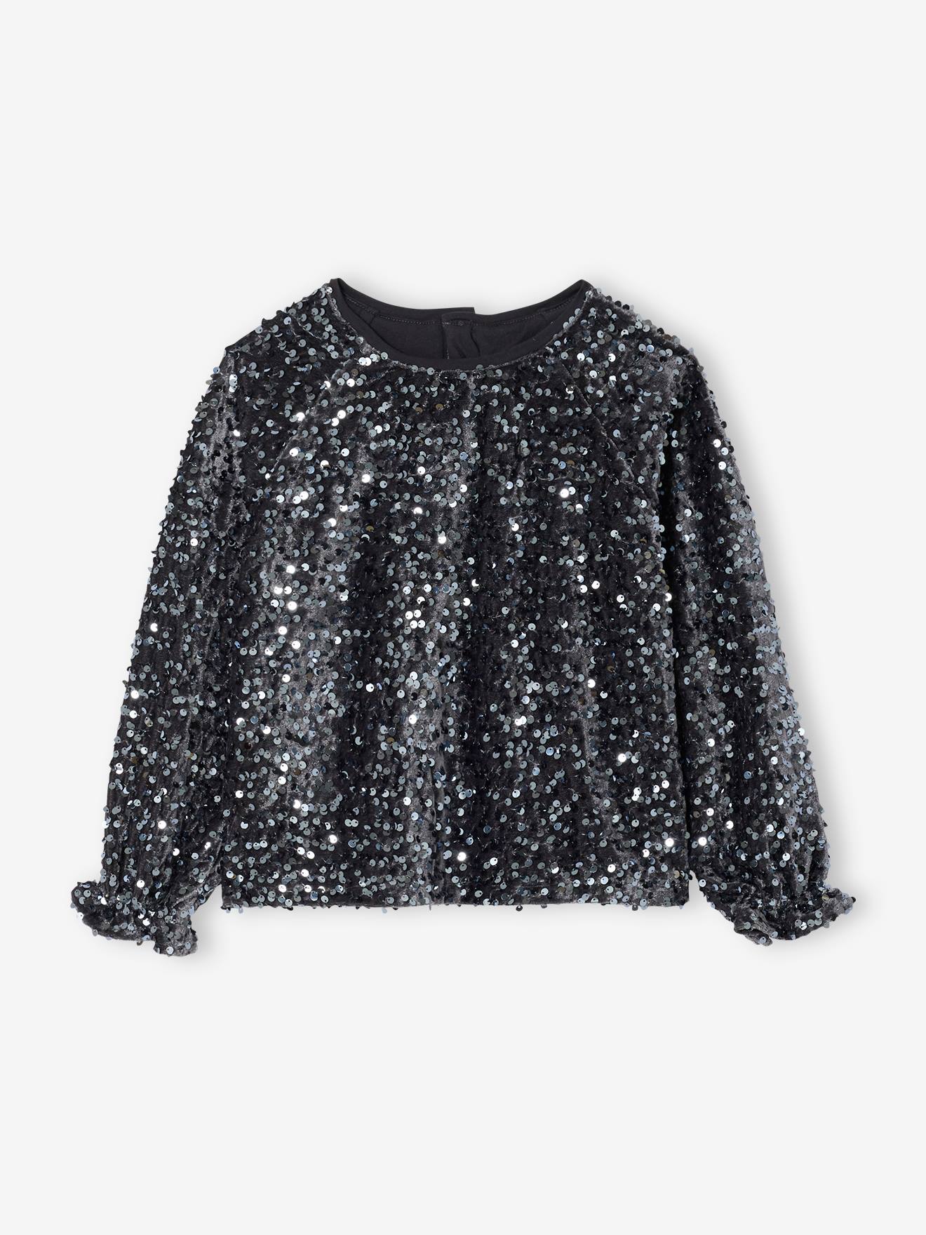 Blouse fille noël à sequins argent