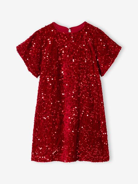 Robe Fille Noël En Velours - Avec Noeud Et Pois Dorés - Taille Enfant Pour Fêtes