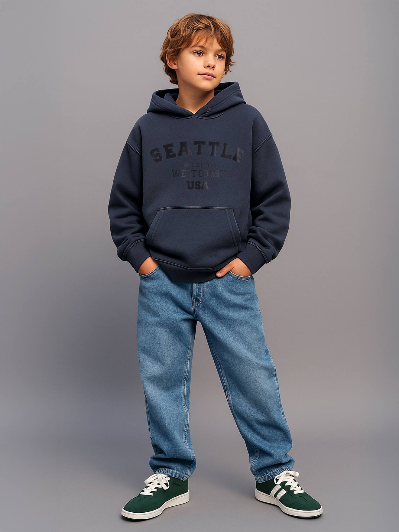 Sweat garçon à capuche oversize noir