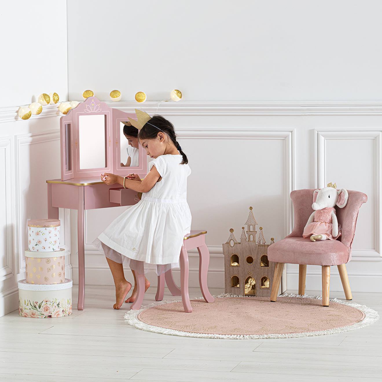 Coiffeuse+Et+Tabouret+Enfant+-+Sissi+Rose+Antique