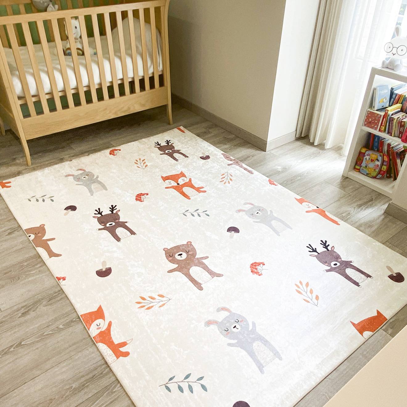 Tapis Intérieur Enfant Blanc Imprimé Animaux Ravon Blanc