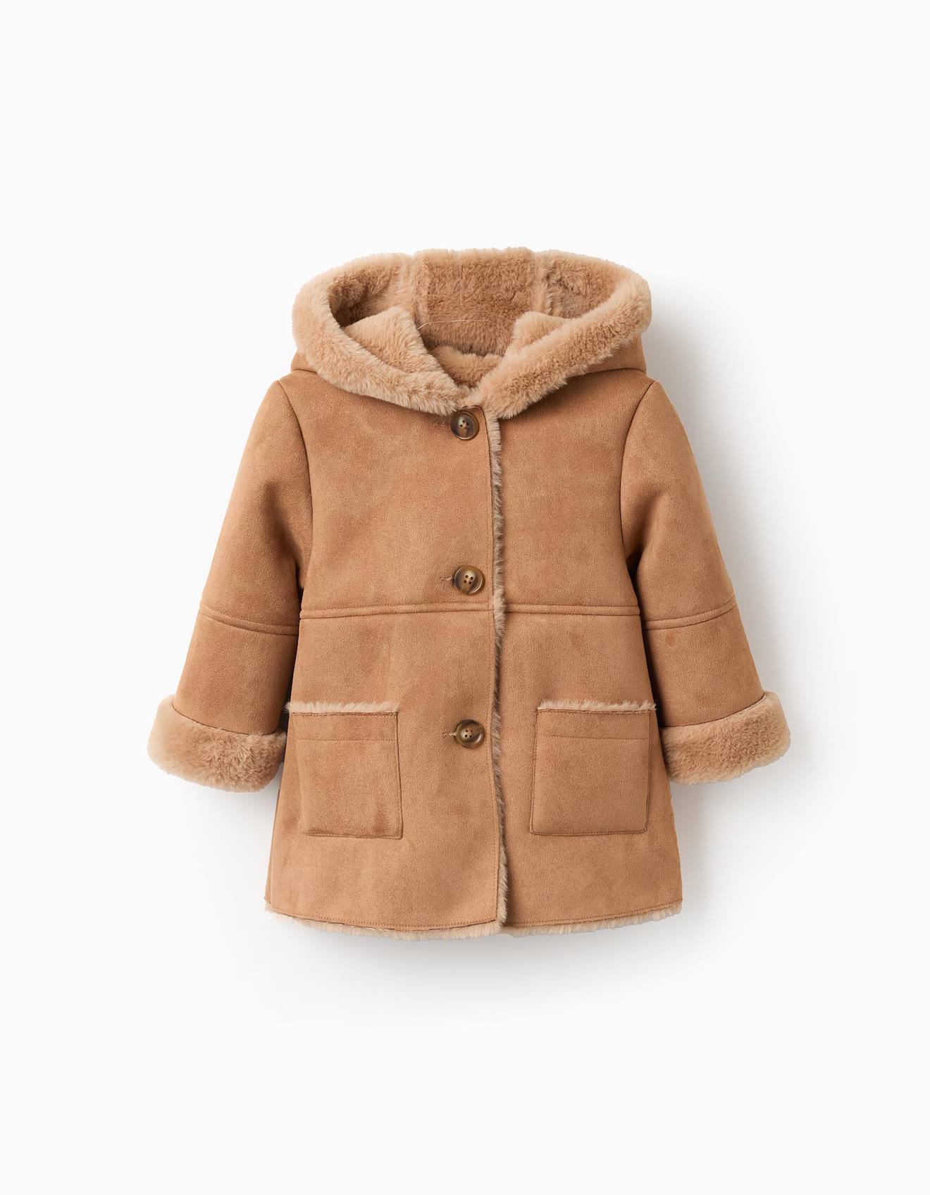 Manteau En Suèdine Avec Capuche Beige