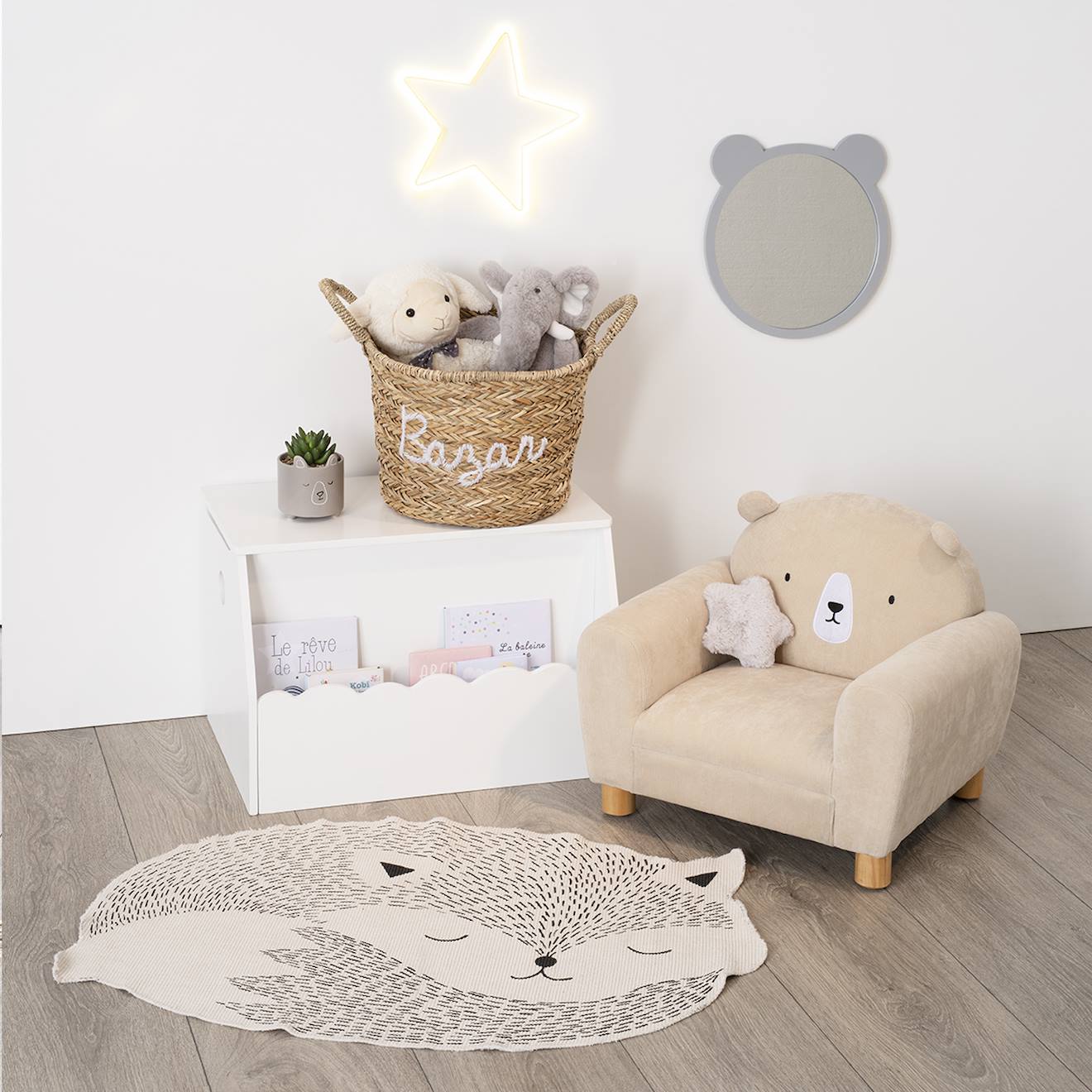 Coffre à jouets et bibliothèque enfant blanc