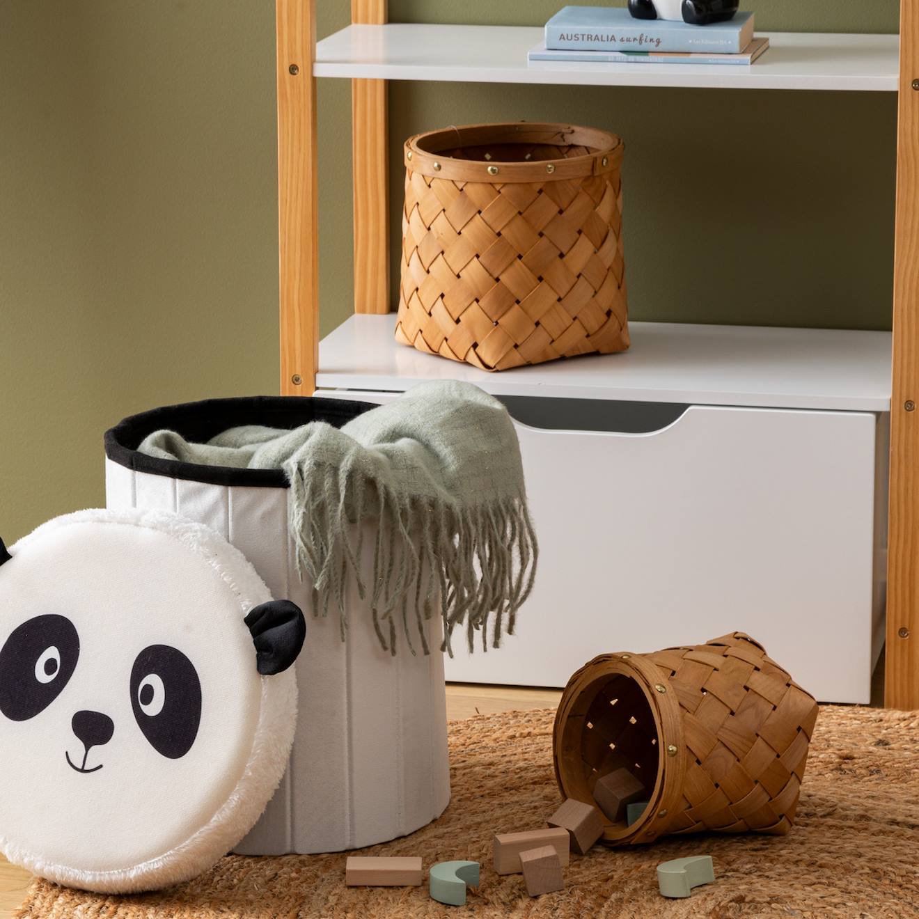 Pouf-coffre Enfant Rangement Noir Et Blanc