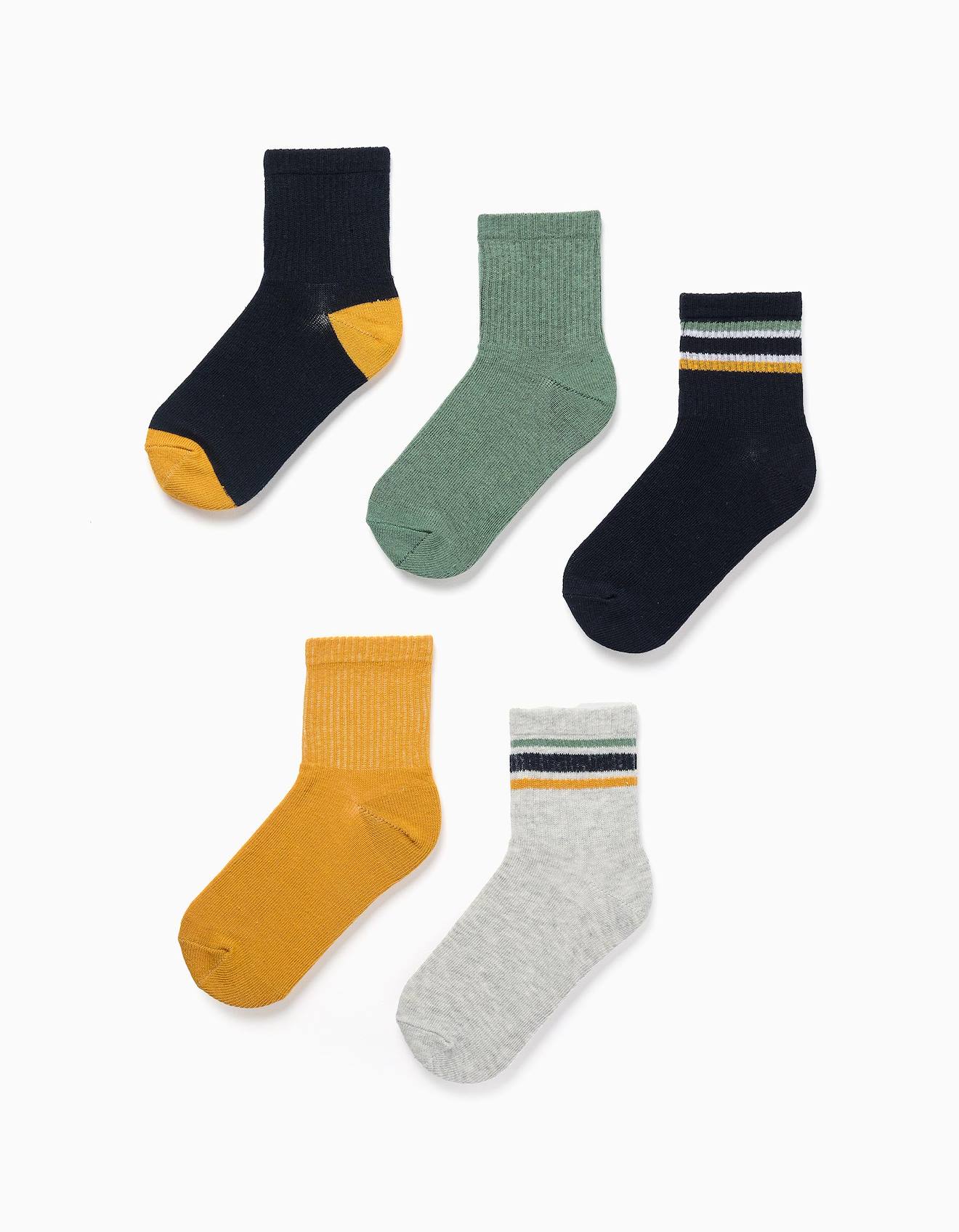 5 Paires De Chaussettes Côtelées Rayées/unies Multicolore