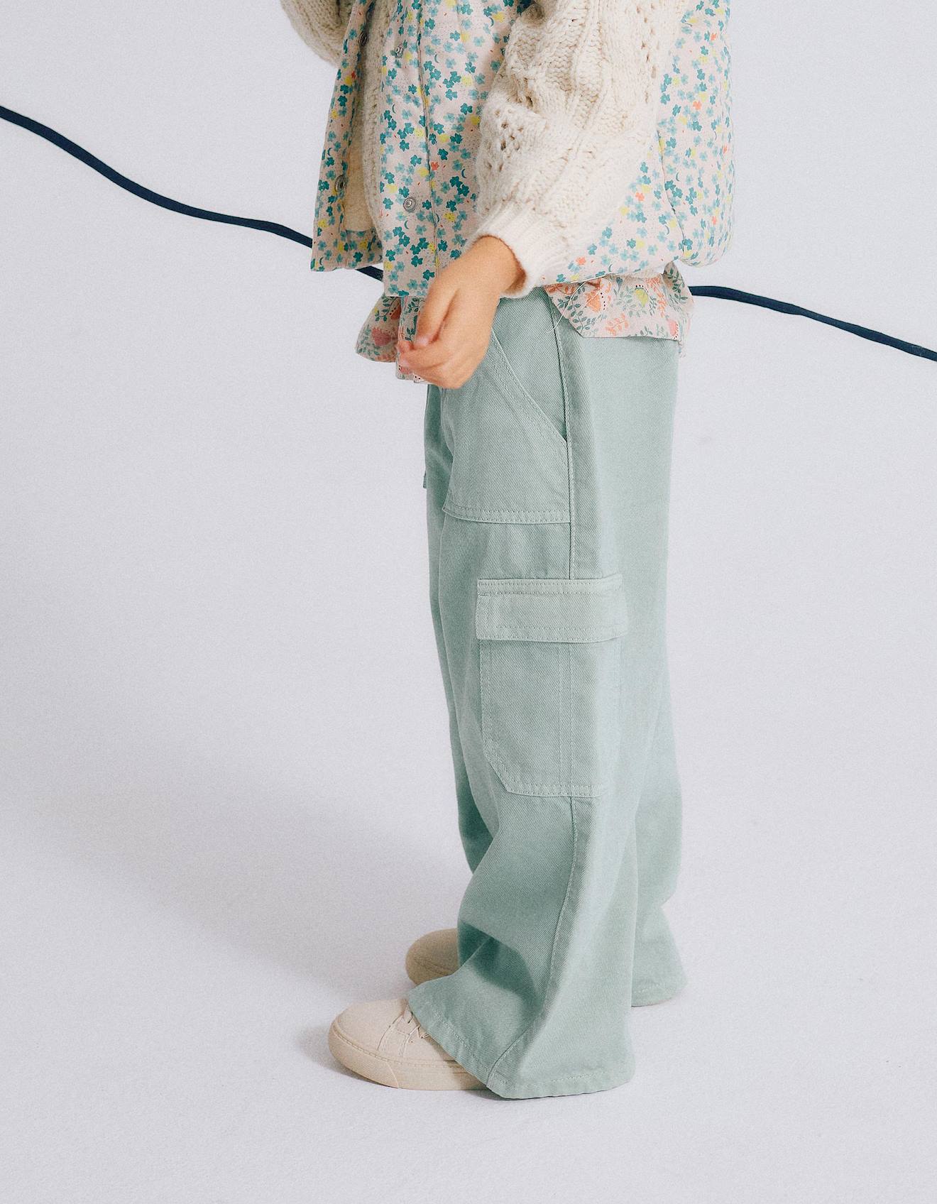 Pantalon Cargo En Sergé Vert Clair