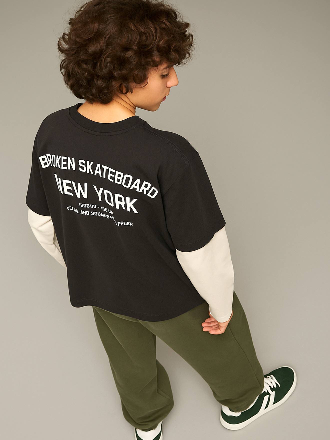 T-shirt garçon effet 2 en 1 anthracite