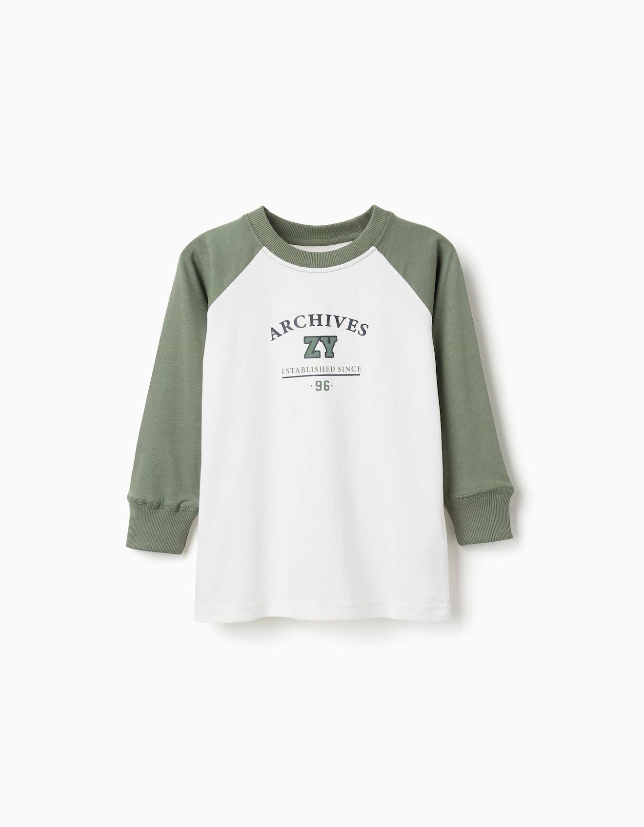 T-shirt À Manches Longues En Coton Vert Foncé