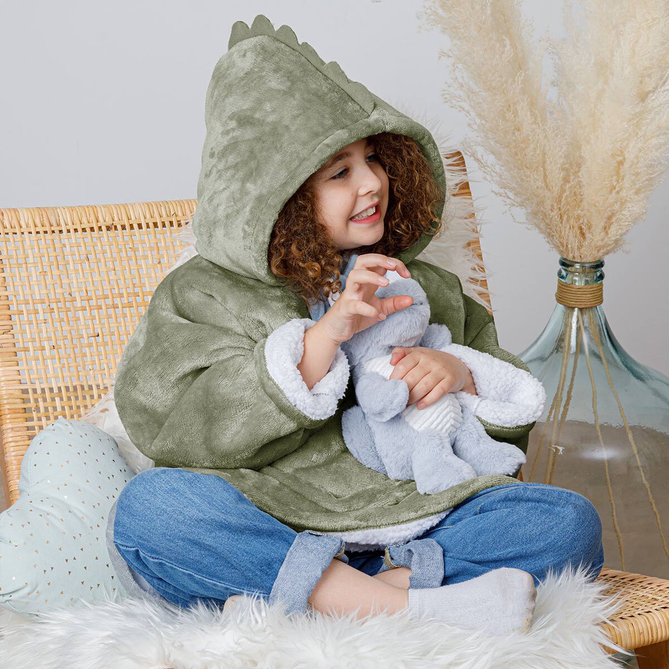 Plaid à Manches Animal Pour Ado/adulte - En Microfibre Moelleuse - Capuche Tête D'animal - Tailles 3-4 Ans à 10-12 Ans - Coloris Parme Foncé