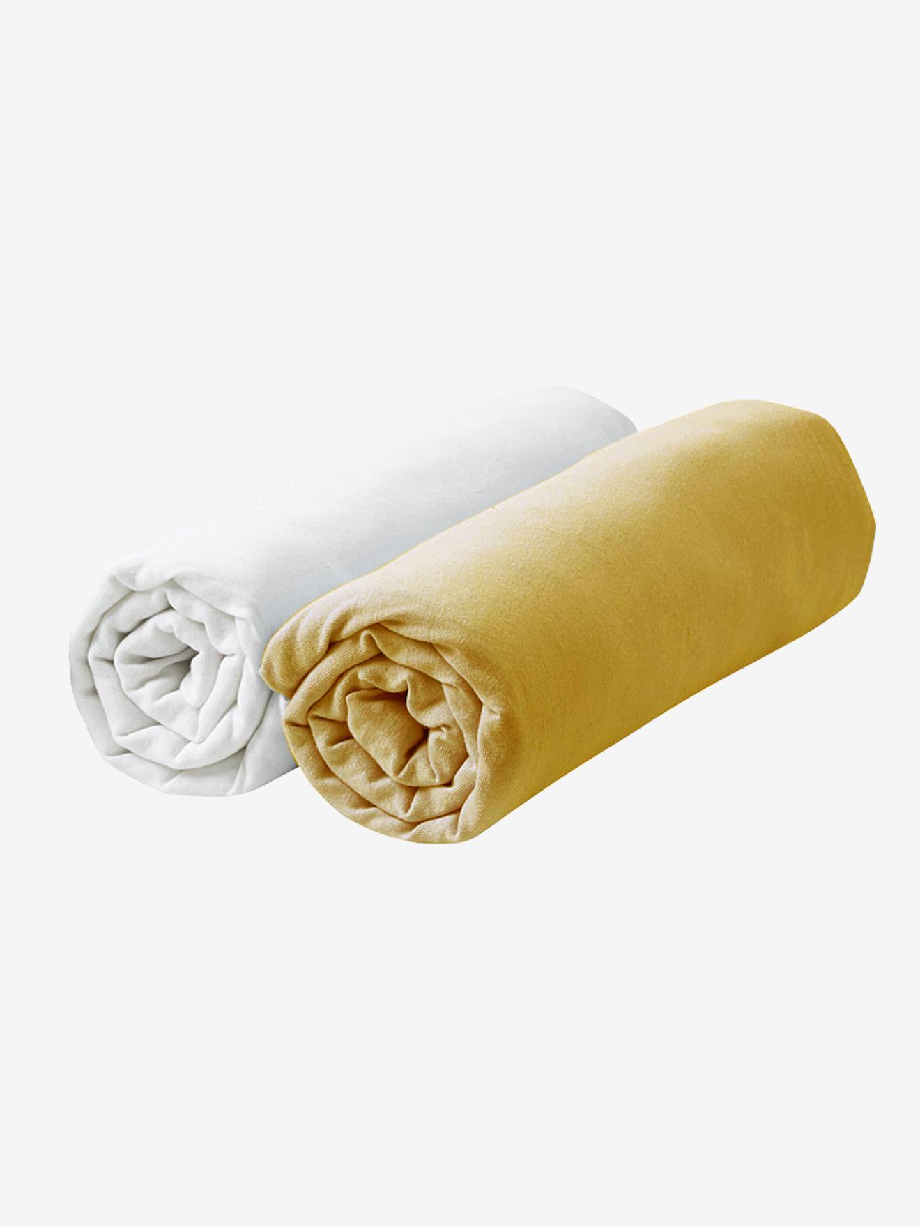 Lot de 2 draps-housses bébé en jersey extensible jaune curry (Vertbaudet) - Image 2