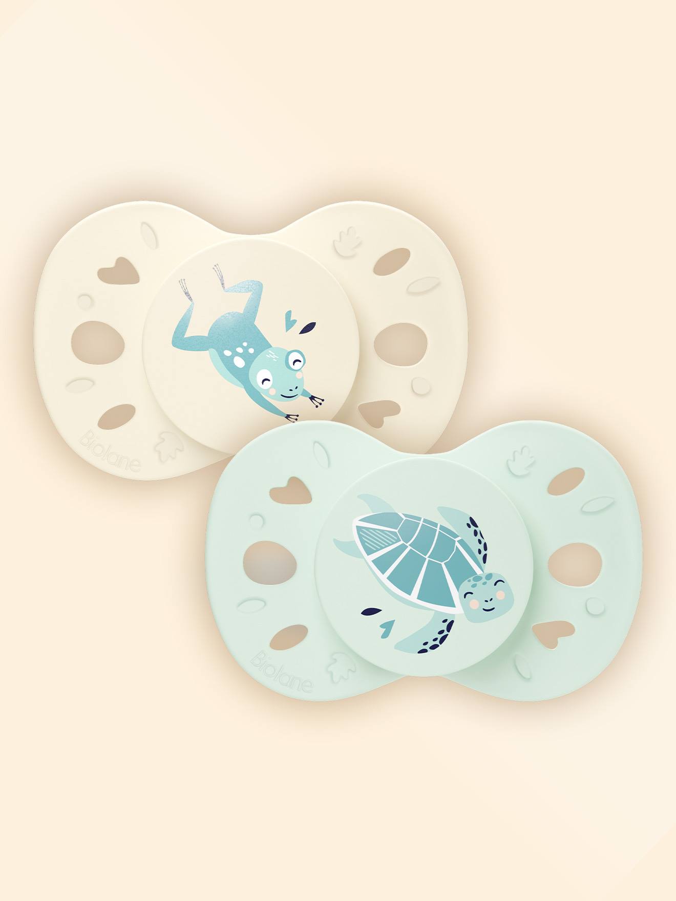 Sucette Anatomique Animaux - 0-6 Mois - Lot De 2 Vert + Beige