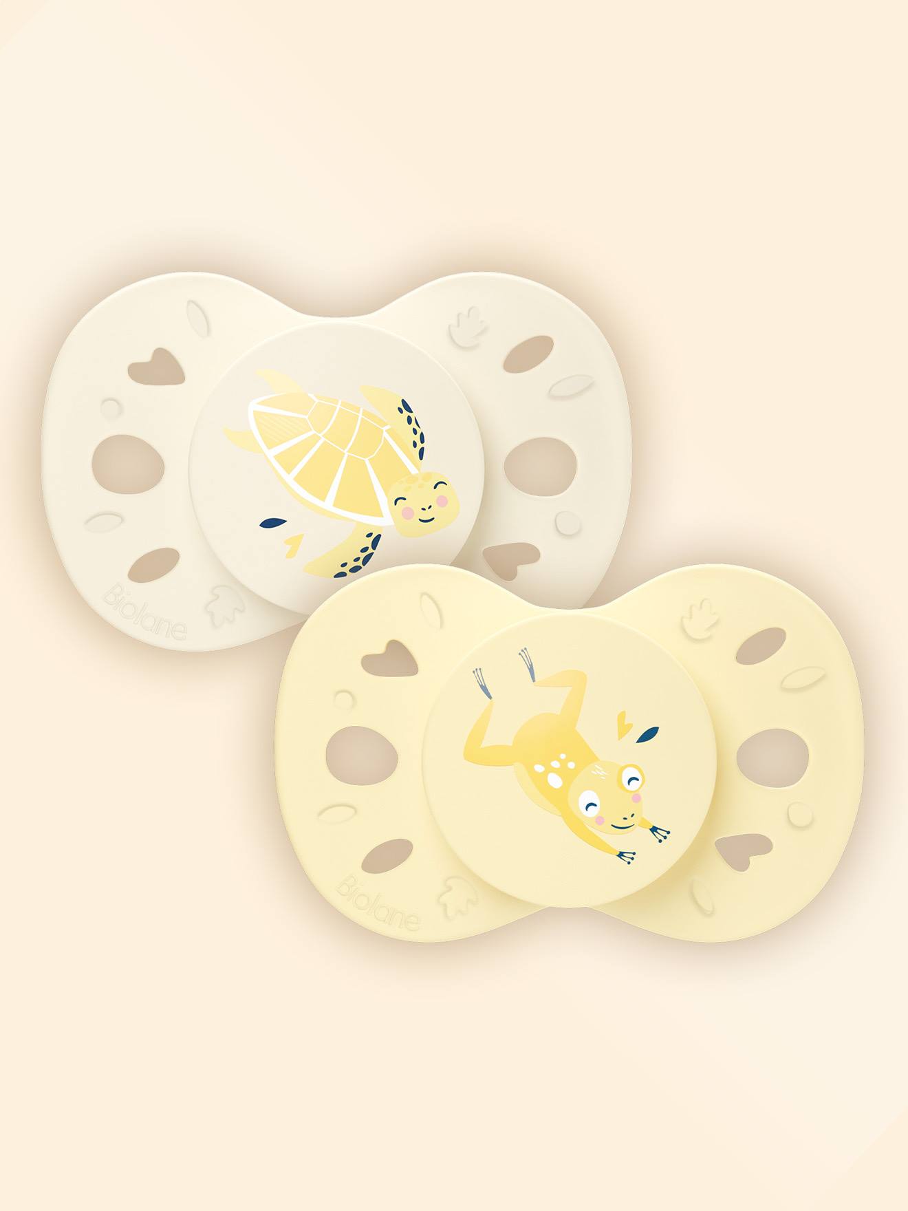 Sucette Anatomique Animaux - 0-6 Mois - Lot De 2 Jaune + Beige