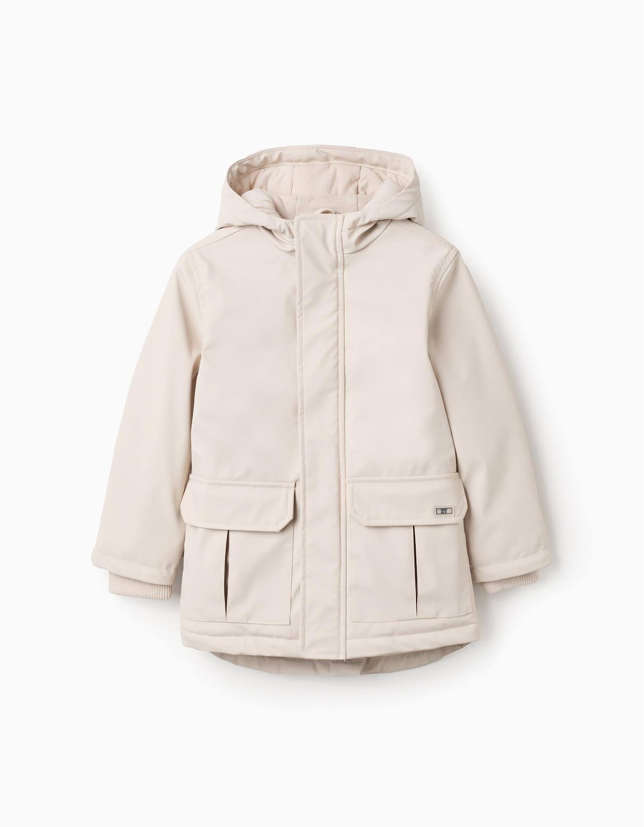 Parka En Caoutchouc À Capuche Et Doublure En Jersey Gris Clair