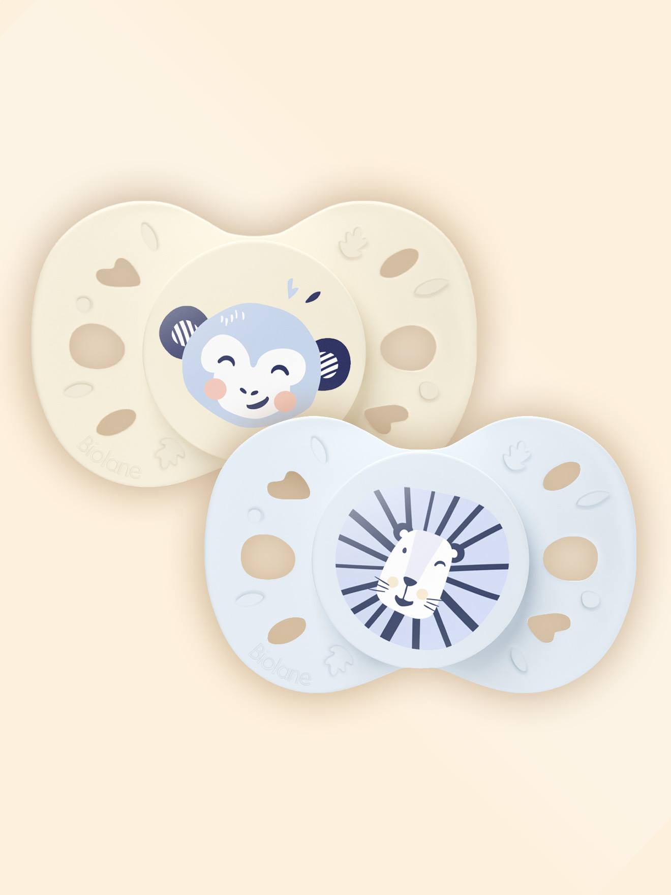 Sucette Anatomique Animaux - 6-18 Mois - Lot De 2 Bleu + Beige