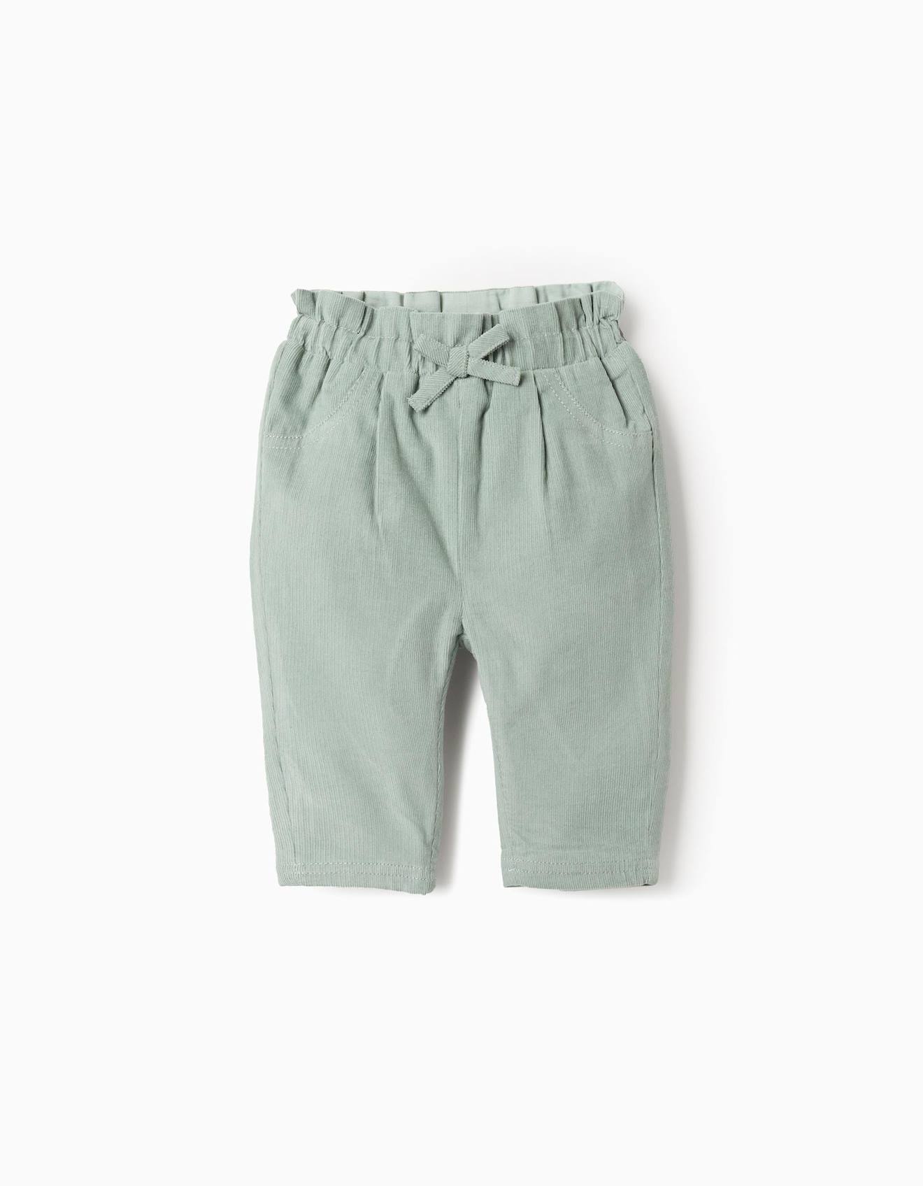 Pantalon En Velours Côtelé Avec Nœud Vert