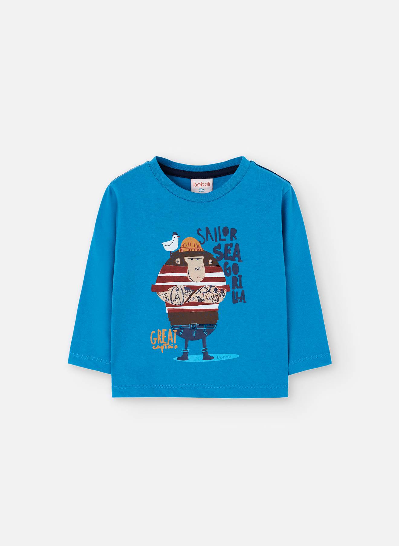 T-shirt Garçon Maille Avec Gorille Bleu