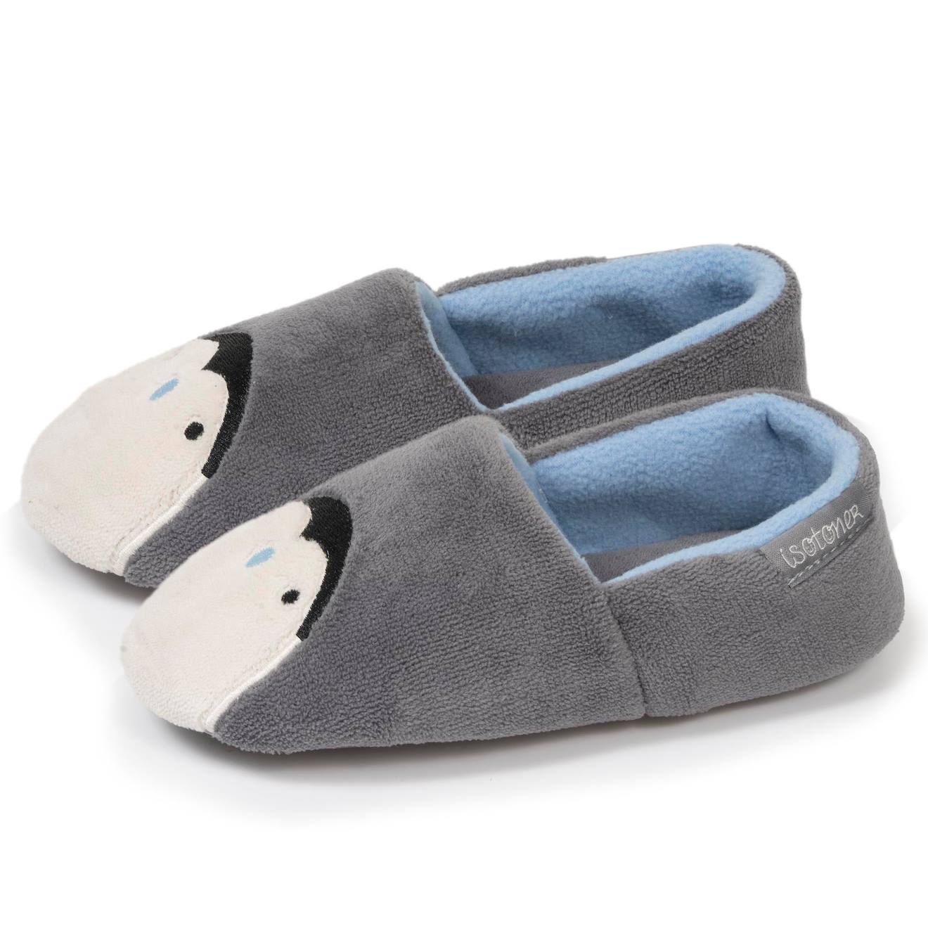 Chaussons Mocassins Micro Éponge, Semelle Gomme Ultra Souple Gris