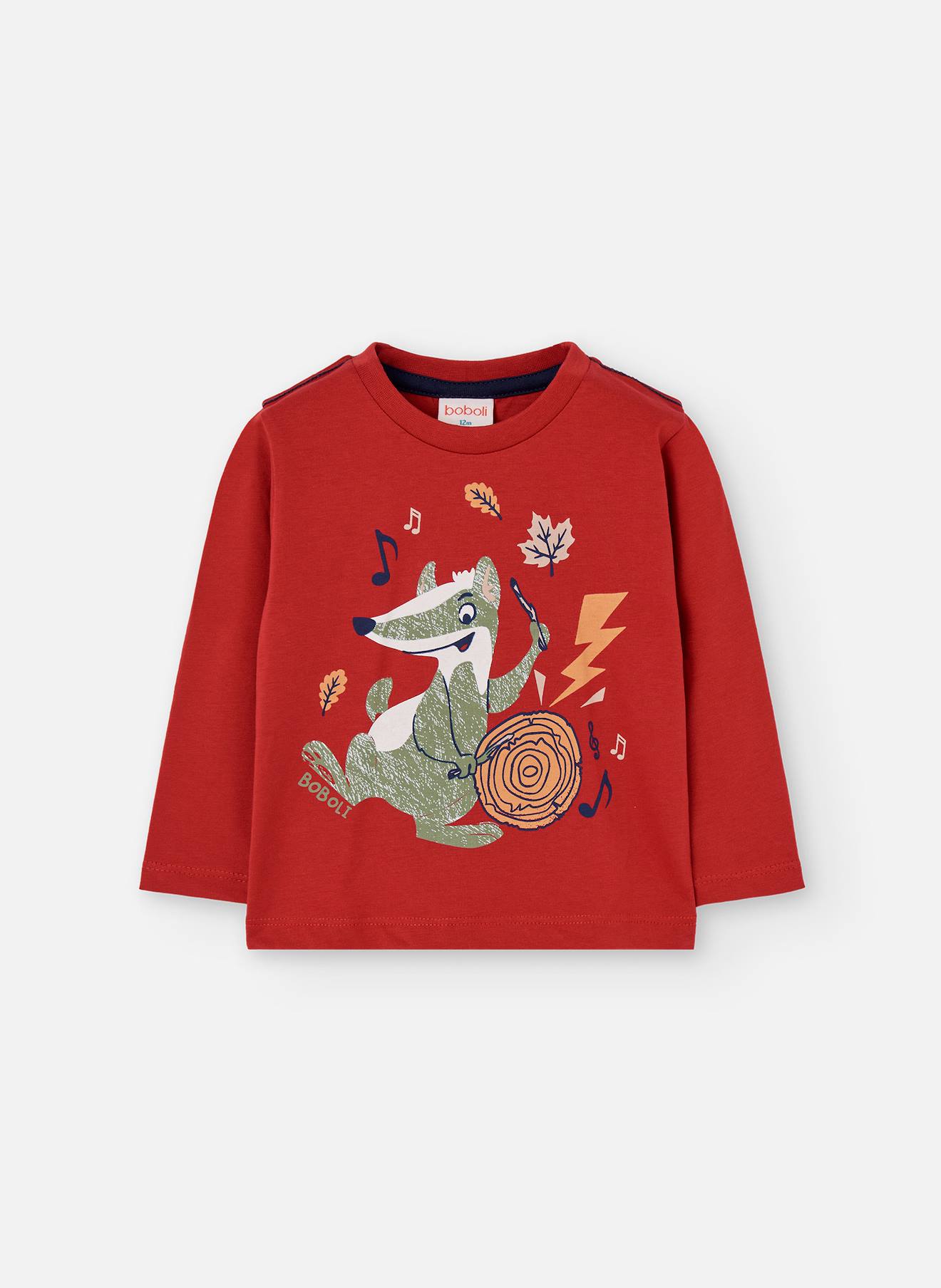 T-shirt Garçon En Maille Imprimée Grenat