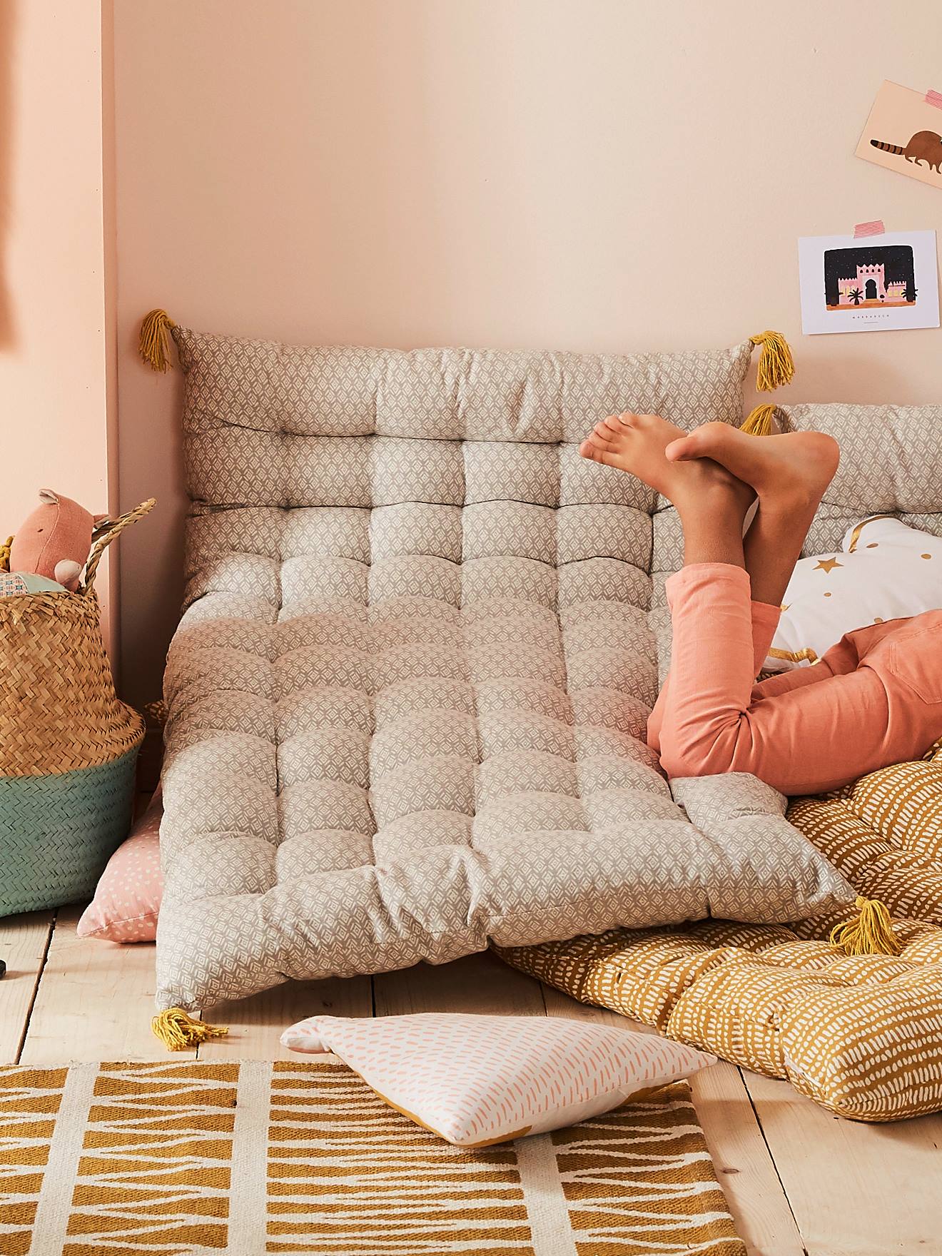 Matelas de sol avec pompons gris clair imprimé