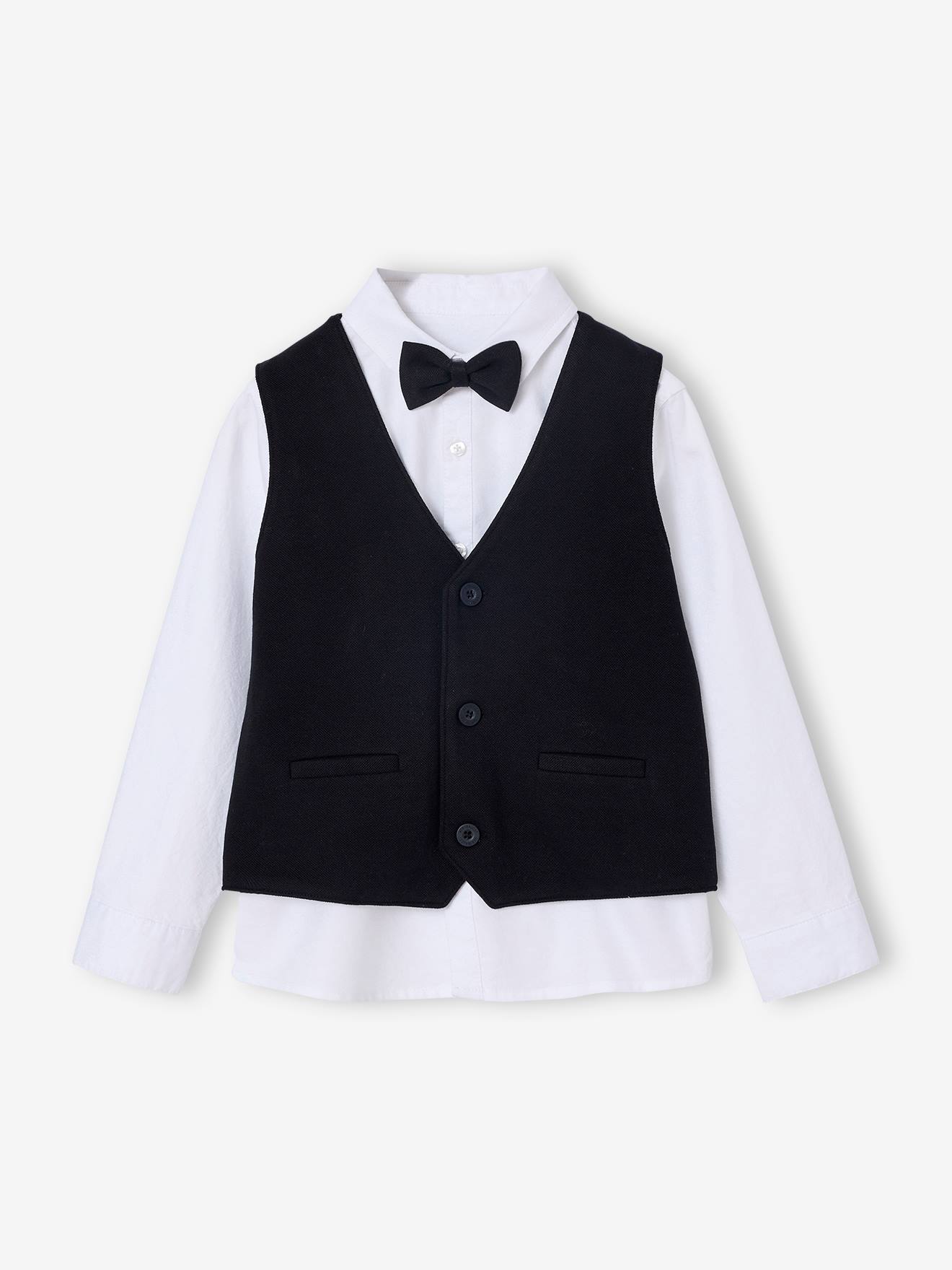 Ensemble garçon chemise et gilet noël noir