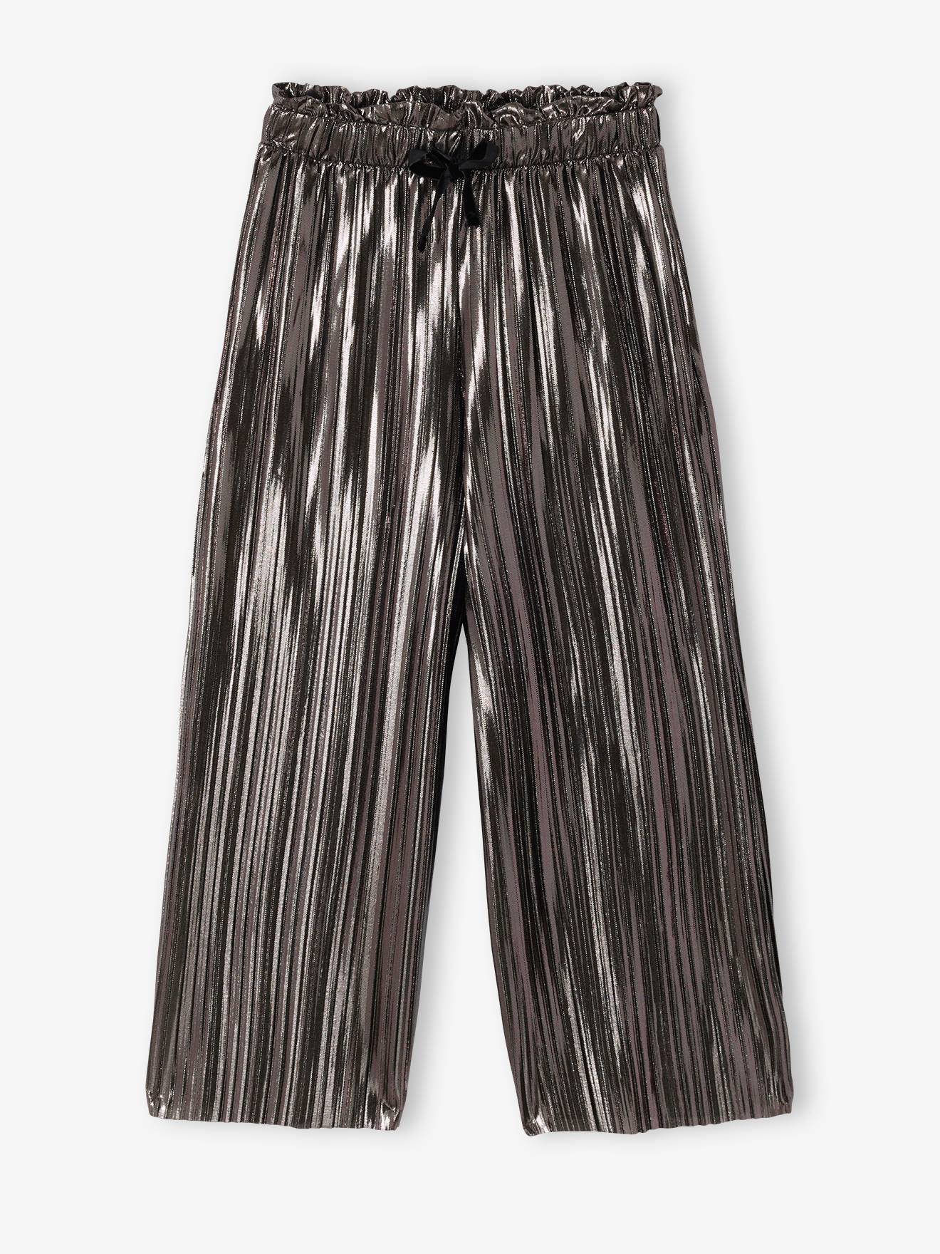 Pantalon fille large lam pliss argent 15 €
