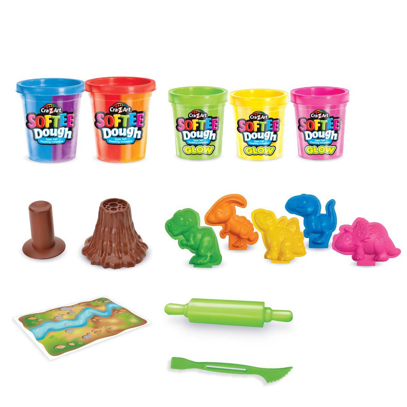 Kit De Dinosaures En Pâte À Modeler Malléable Et Fluorescente Multicolore