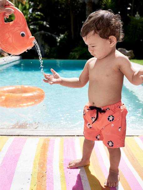 Maillot De Bain Short Bebe Imprime Orange Fluo Vertbaudet