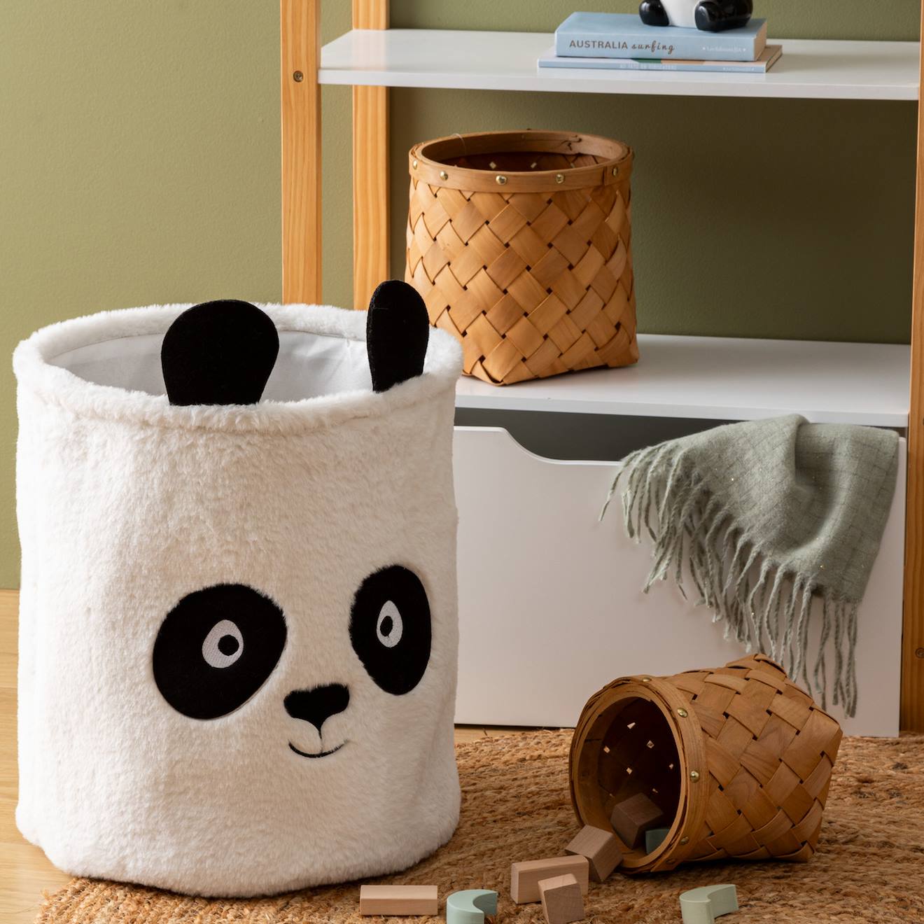 Bac À Jouets Panda En Tissu Bouclette - Andy Noir Et Blanc