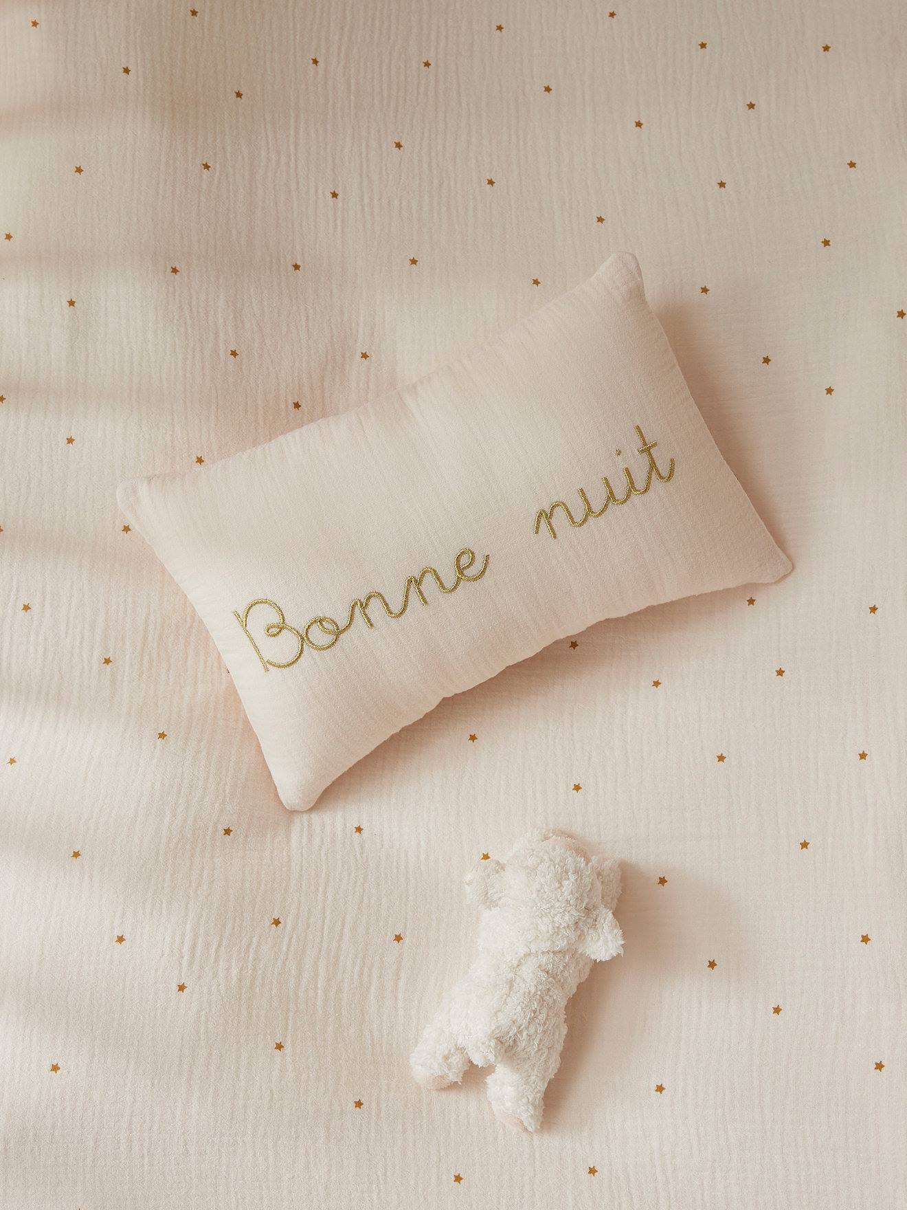 Petit Coussin Gaze De Coton Broderie Dorée Blanc Moyen Uni