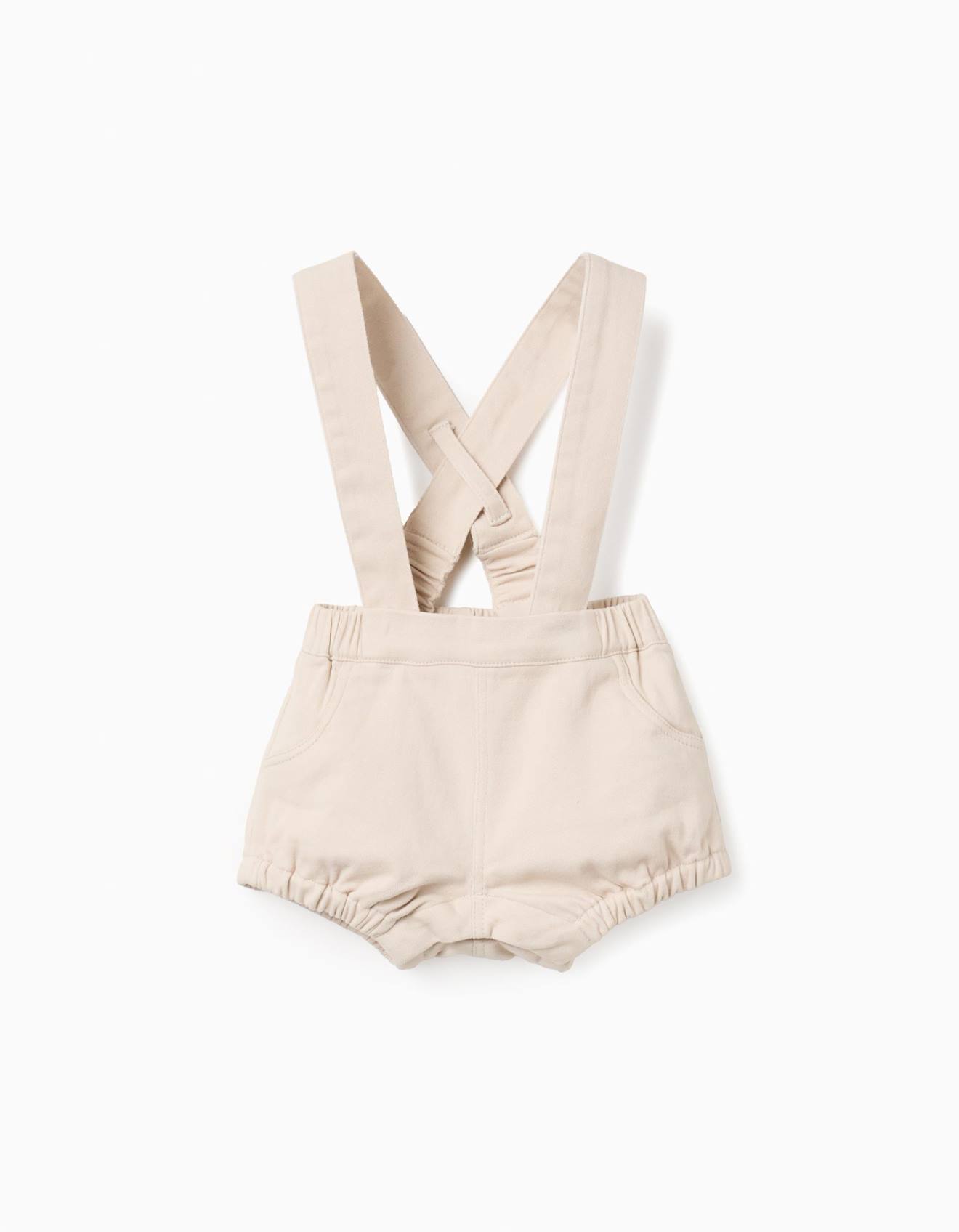 Combi-short En Sergé Avec Bretelles Ajustables Beige Clair