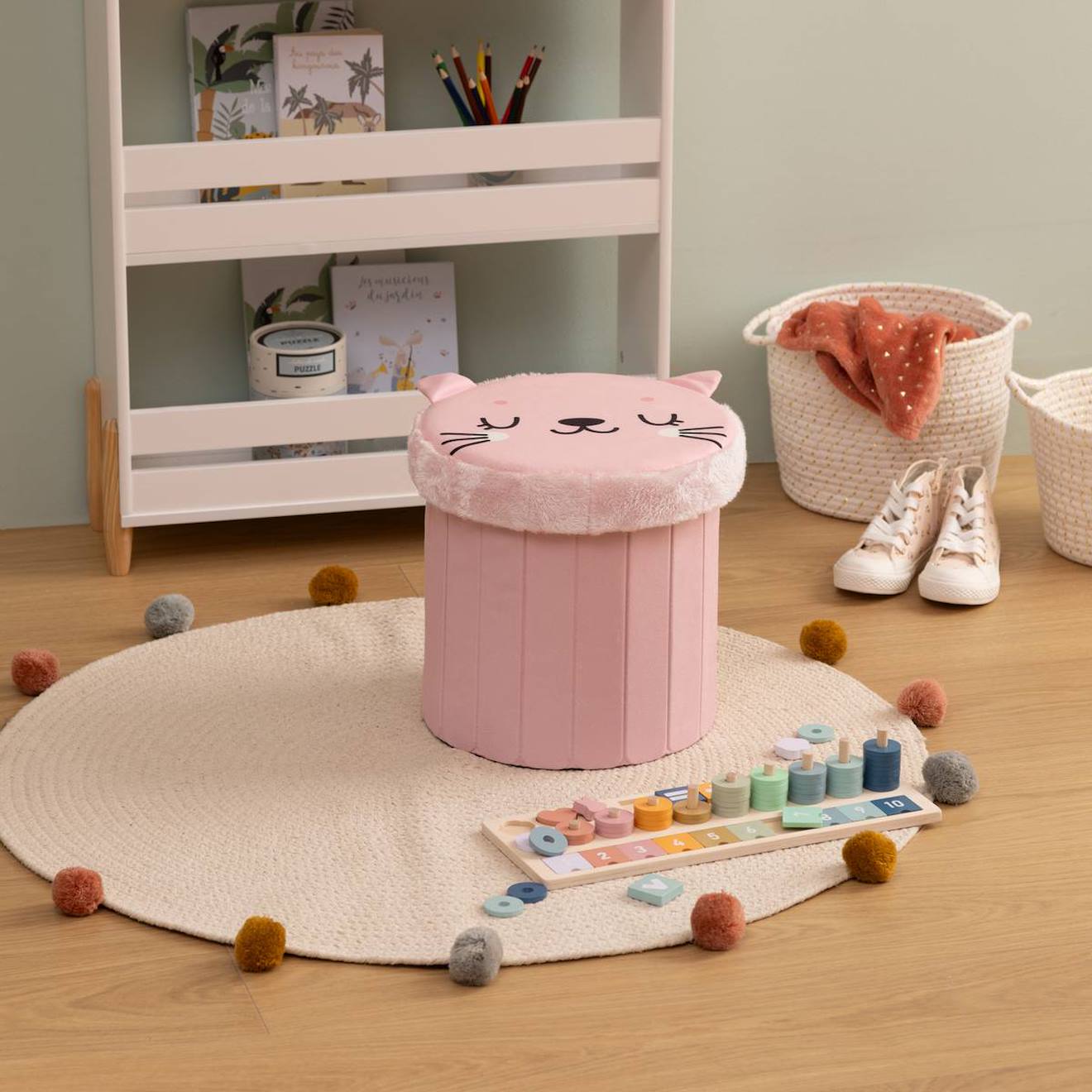 Pouf-coffre+Enfant+Rangement+Rose
