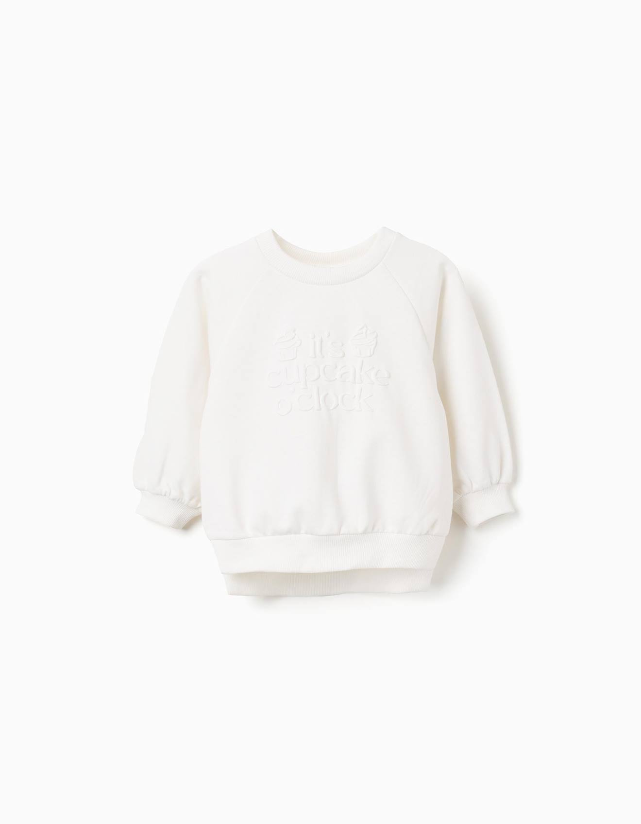 Sweat En Coton Avec Imprimé Croissants En Relief Blanc