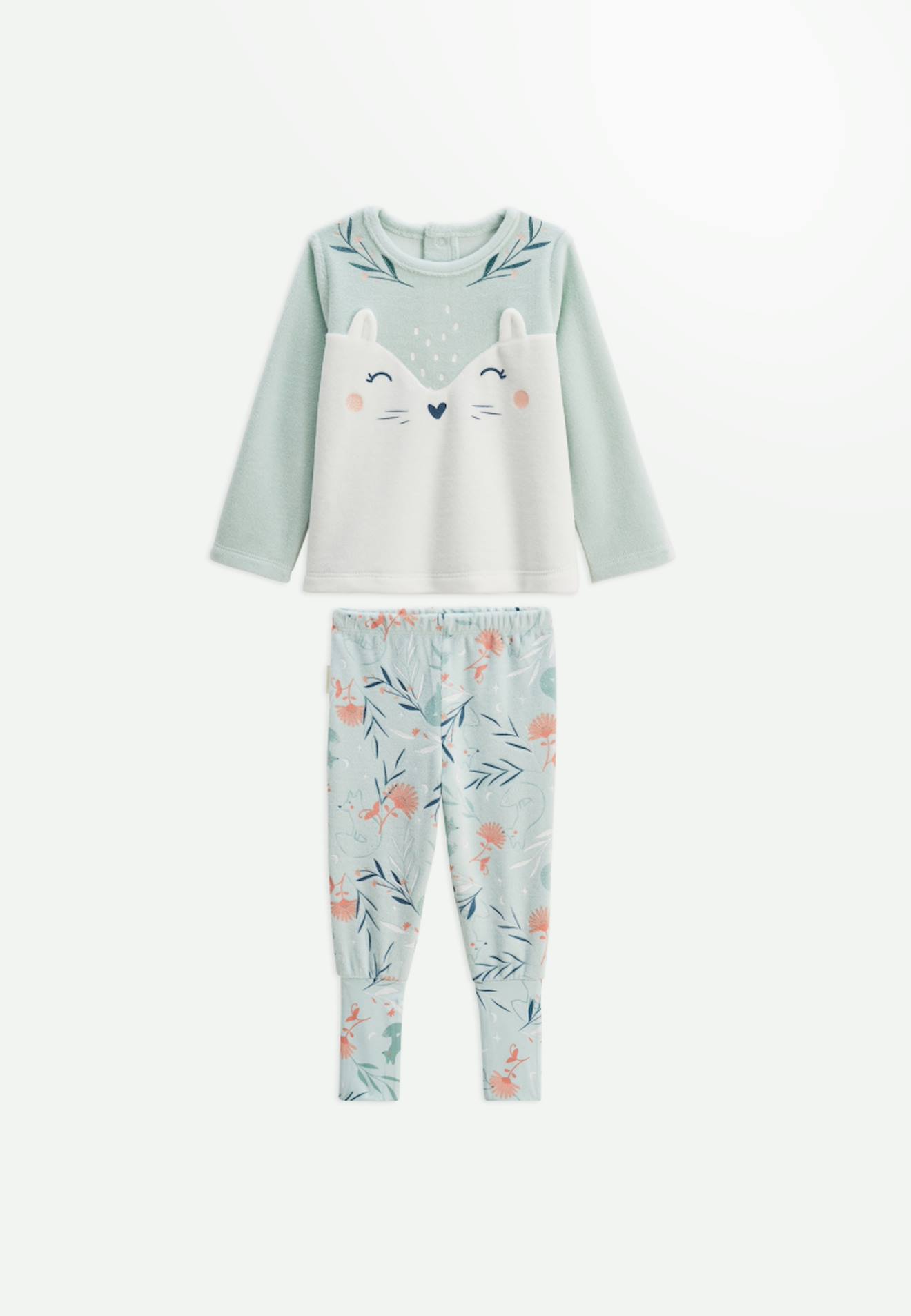 Pyjama Bébé 2 Pièces En Velours À Pieds Retroussables Dina Bleu