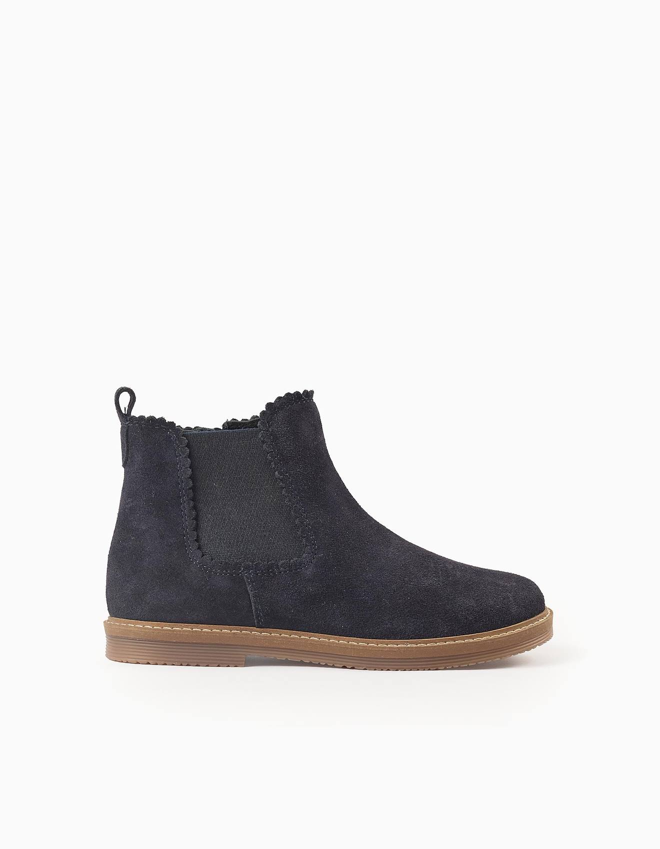 Bottines Chelsea Avec Bordure Festonnée Bleu Foncé