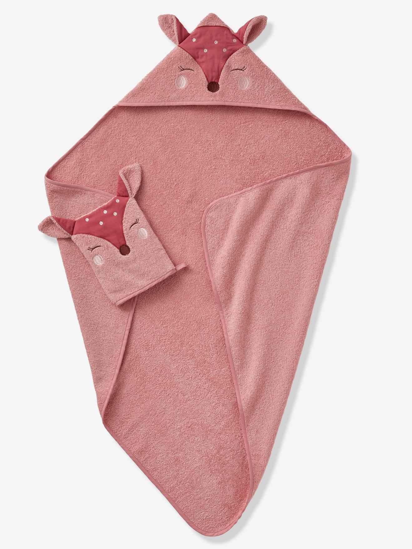 Cape de bain et gant de toilette Biche blush (Vertbaudet) - Image 1