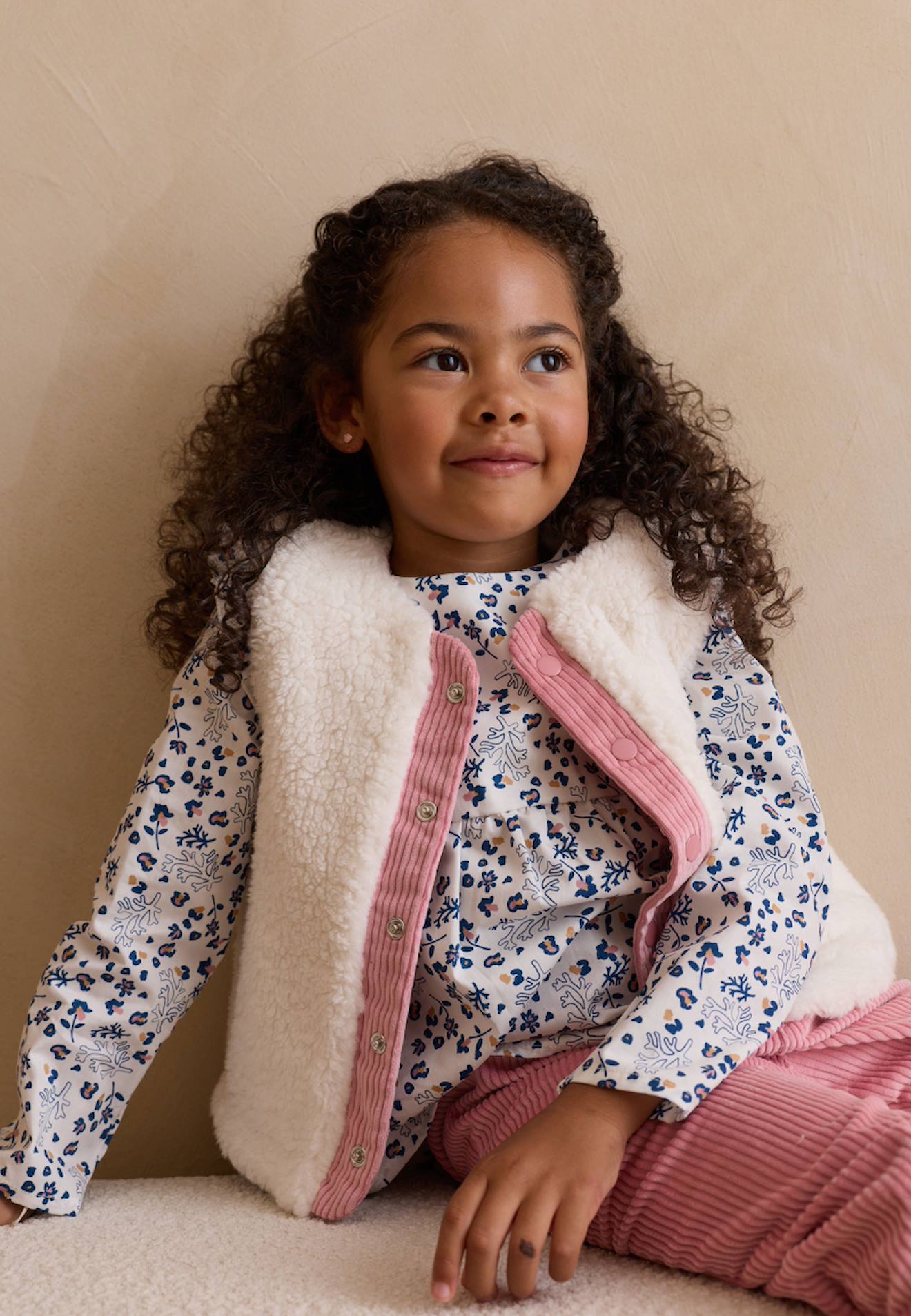 Veste Sans Manches Enfant Réversible En Sherpa Céleste Ecru