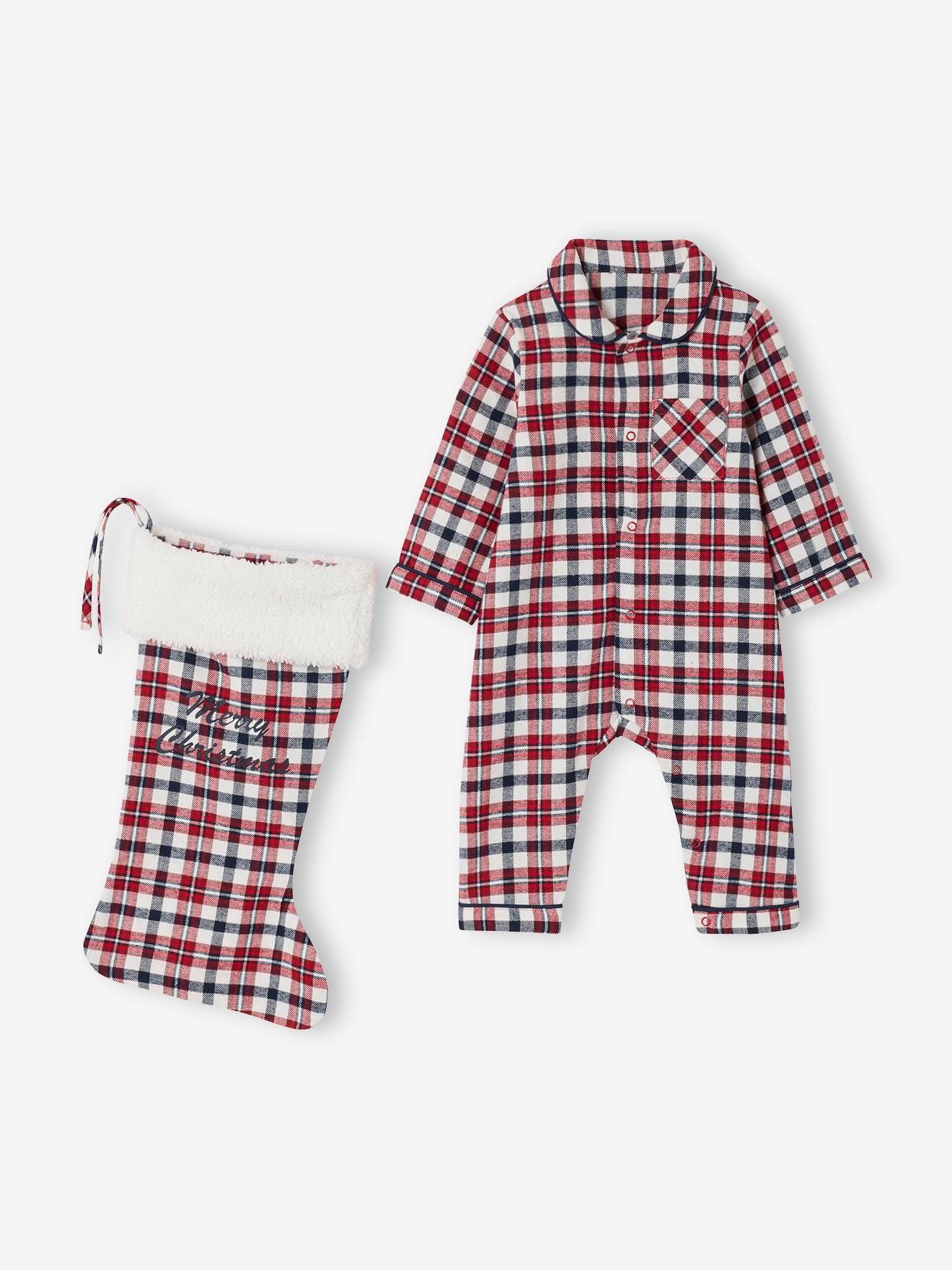 Ensemble bébé mixte combinaison + chaussettes à carreaux Noël rouge