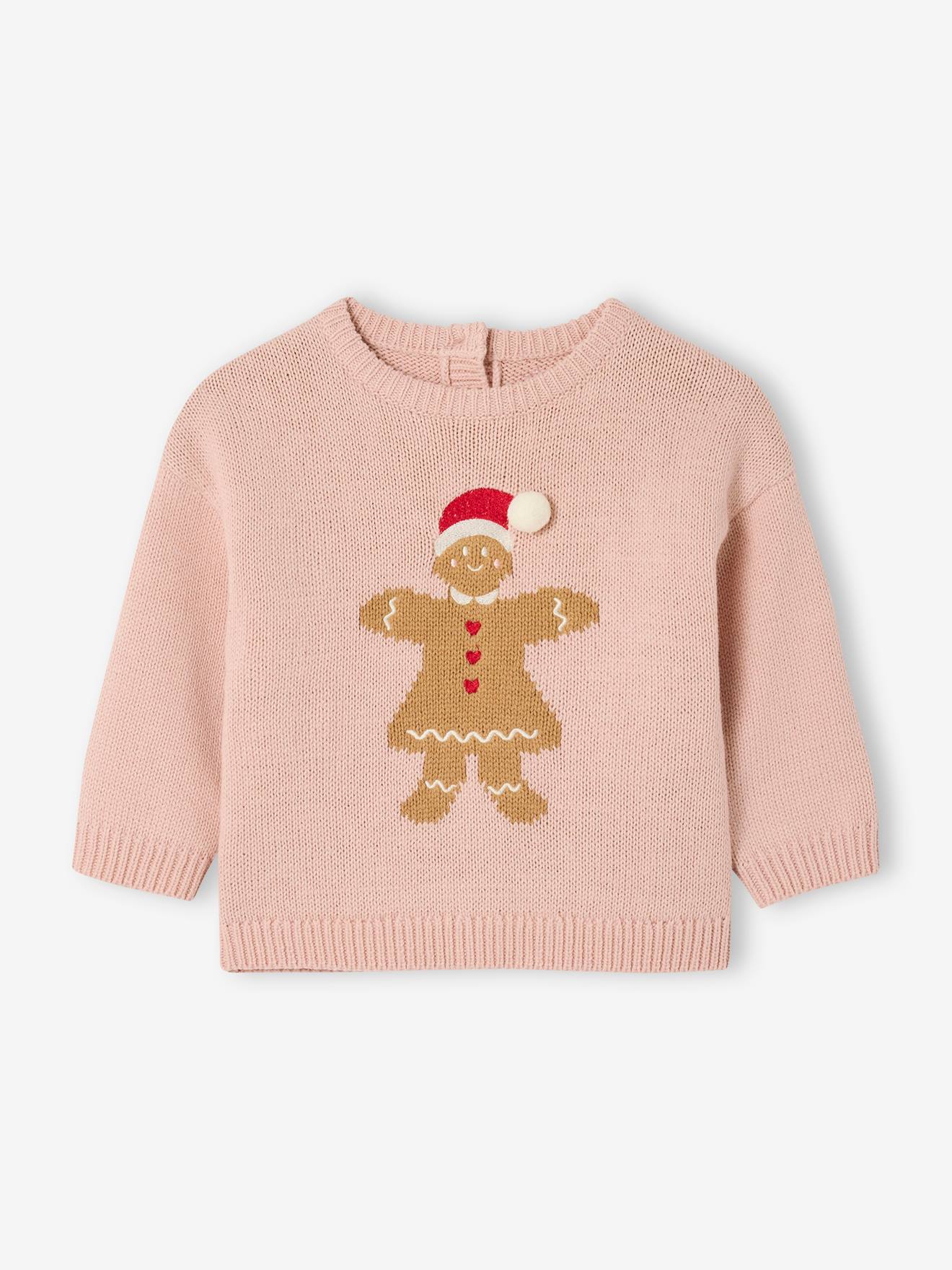 Pull bébé fille biscuit noël rose poudré