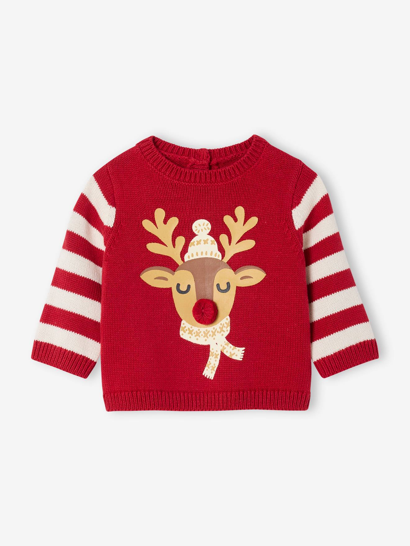 Pull bébé garçon noël motif renne rouge