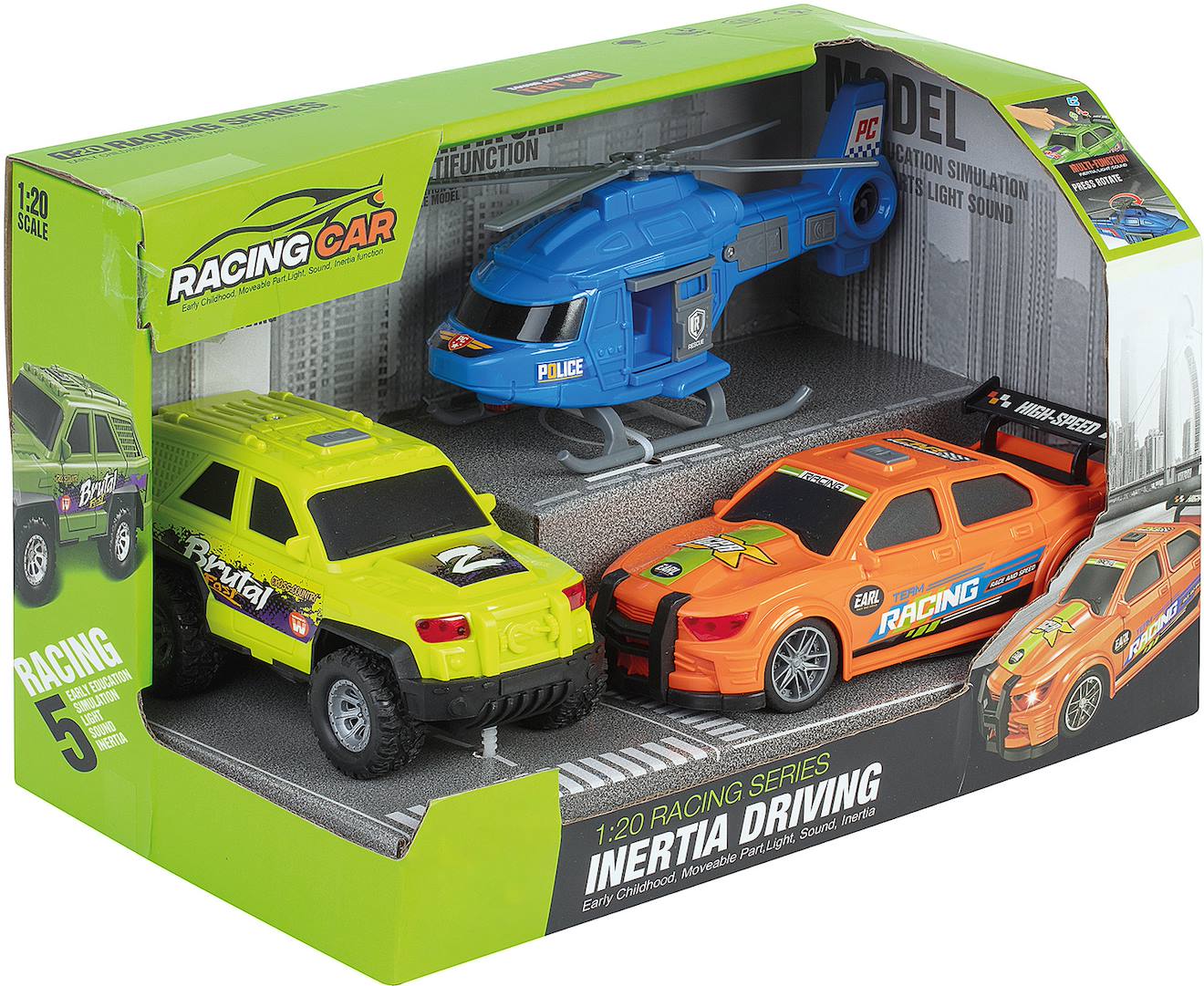 3 Véhicules À Friction Son Et Lumière 18cm Multicolore