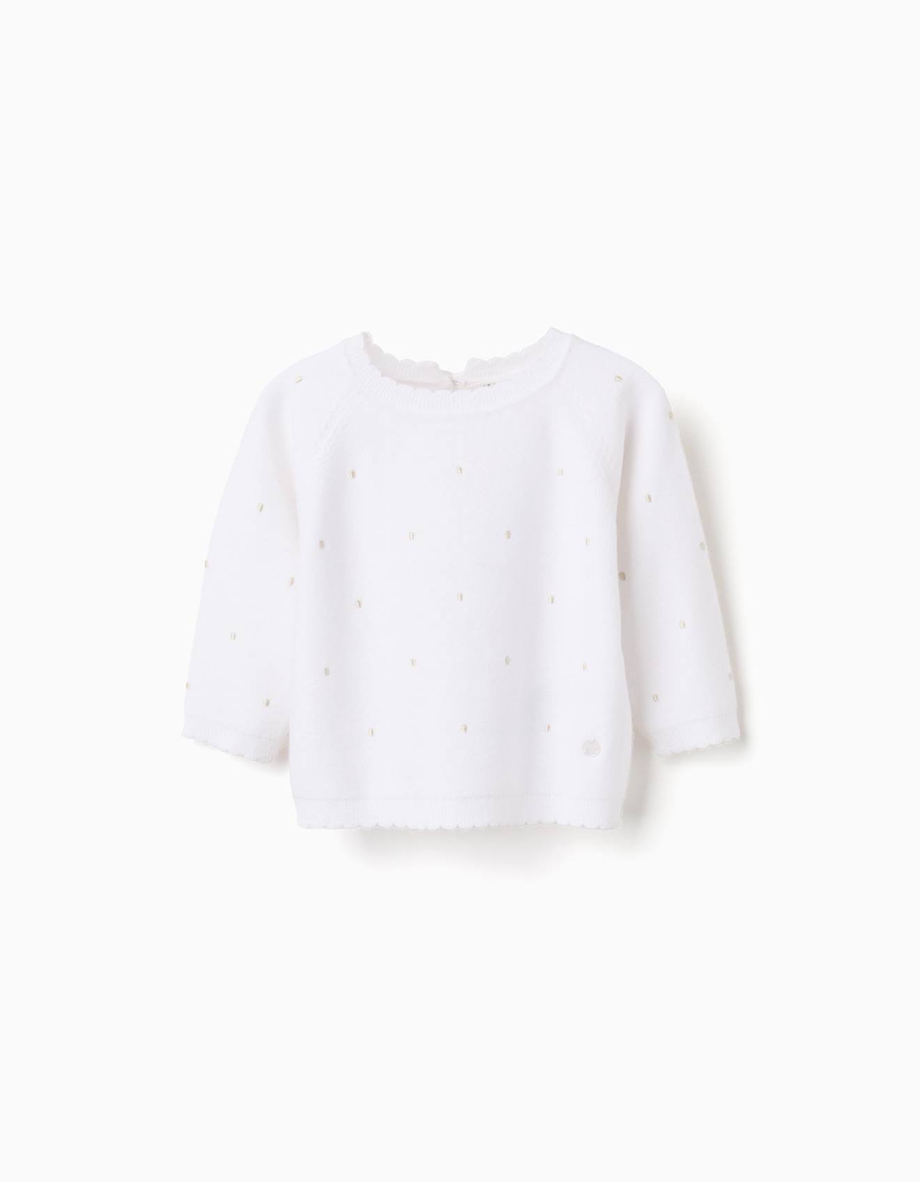 Pull En Maille Avec Bordure Ondulée Blanc