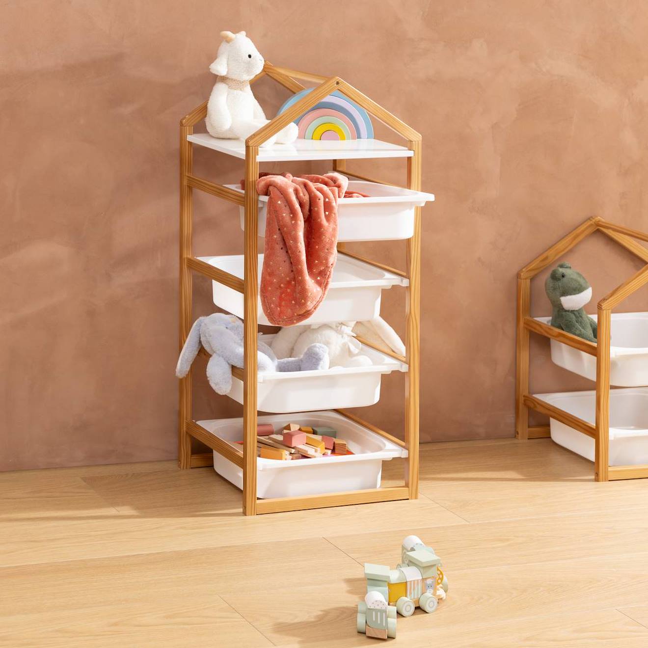 Meuble En Bois 4 Bacs De Rangement - Bako Blanc